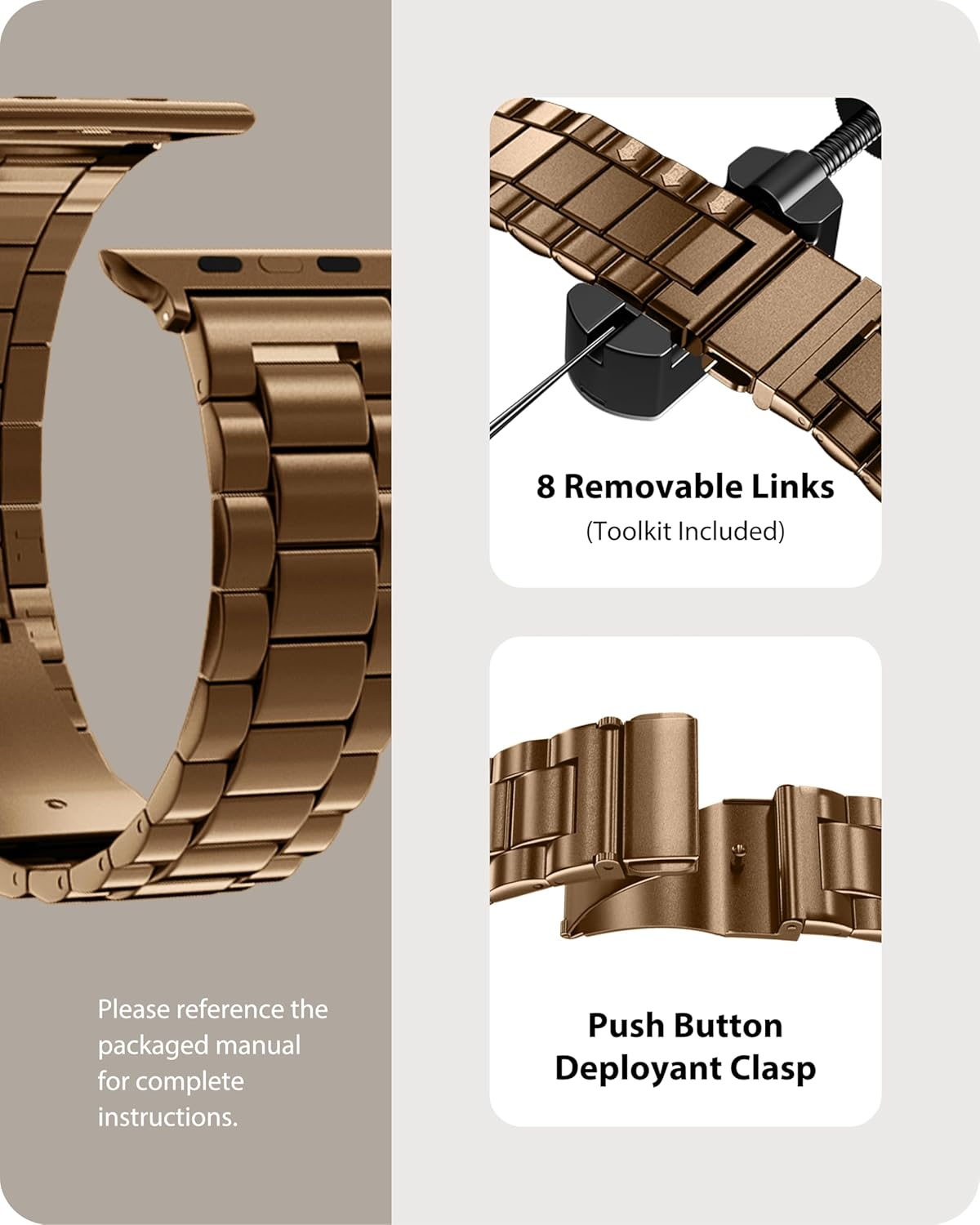 Fullmosa Compatible for Apple Watch Band 41Mm 40Mm 38Mm, Stainless Steel Iwatch Band with Case for Apple Watch Series 9 8 7 6 5 4 3 2 1 & Iwatch SE and SE 2, 41Mm 40Mm 38Mm Golden Coffee image number 1