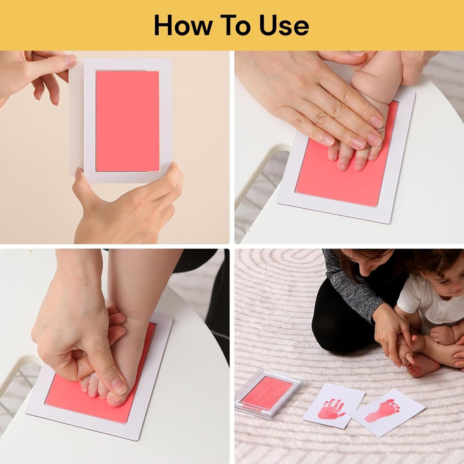 EZONEDEAL Baby Prints Baby Handprint and Footprint Makers Kit Inkless Ink Pad Hand & Foot Stamp Safe Non-Toxic for Baby Feet and Hands Family Keepsake Pet Paw Clean-Touch with 2 Imprint Card (Pink) - Pink image number 3
