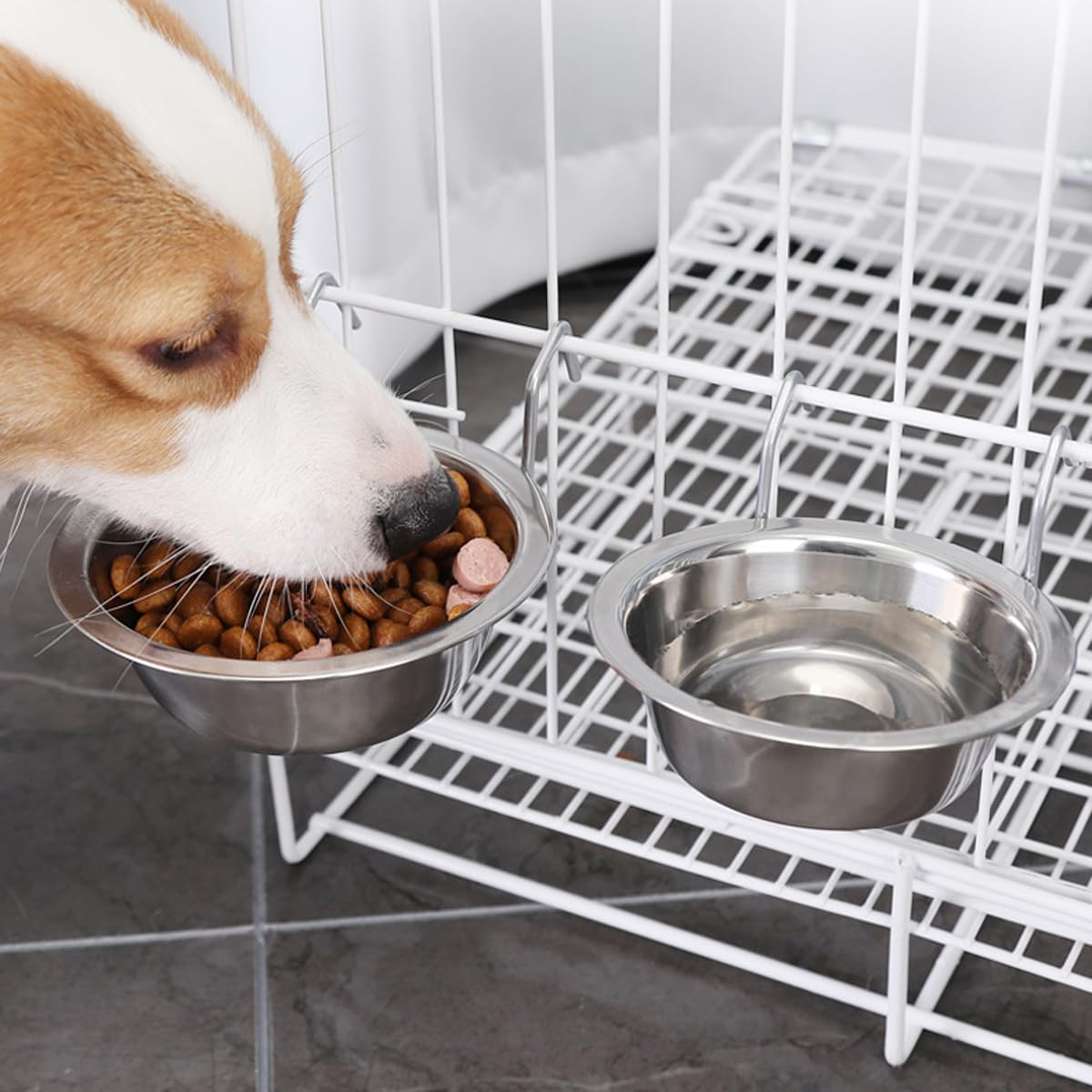 AIMALL Hanging Stainless Steel Pet Bowl for Cats and Dogs, Versatile Feeder with Cage Attachment, 5.11In Diameter, Ideal for Food and Water image number 1