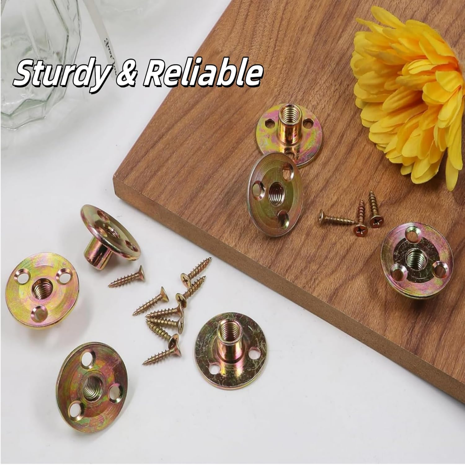 Luojinluoda 4 Sets Metric M8 Furniture Leg Hardware Kits with 3 Holes Mounting Plates, T-Shaped Nuts for Sofa Cabinet Chair Couch Seats, Heavy Duty Furniture Leg Brackets image number 5