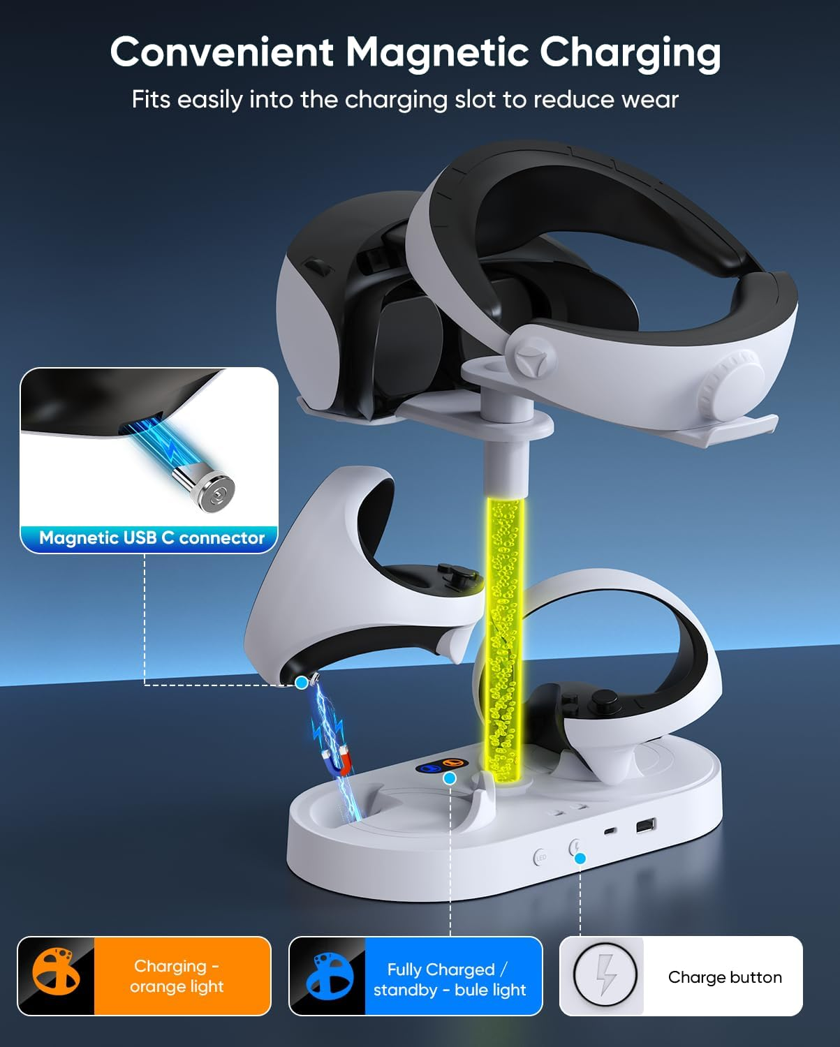 FASTSNAIL Charging Station Compatible with Playstation VR2 Controller, LED Stand for PS5 VR Headset & Sense Controller with 10 RGB Light, PS VR2 Game Accessories Storage Base image number 5