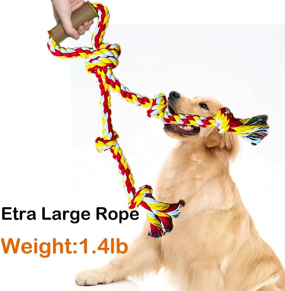 Extra Large Dog Rope Toys for Aggressive Chewers Tug of War Rope Interactive Heavy Duty Outdoor Medium Large Breed XL Dog Chew Rope Durable 3 Way Dog Rope Tough Pull Rope with Handle - Blue image number 4