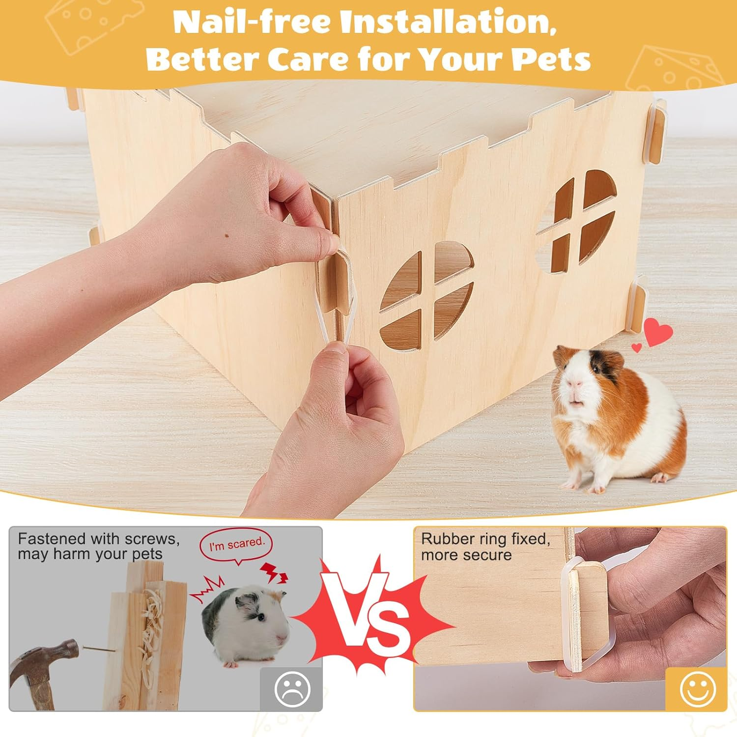 Guinea Pig Hideout, Guinea Pig House with Stairs and Mats Extra Large Guinea Pig Castle Detachable Hideouts for Small Animals Wooden Guinea Pig Habitats with Multiple Doors and Windows image number 4