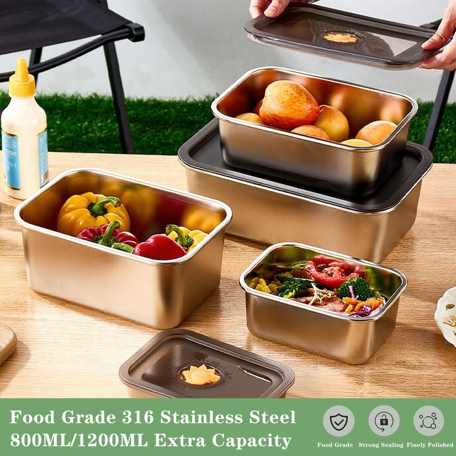 3 PACK 3000ML 316 Stainless Steel Food Storage Containers Set with Lid, Dishwasher Safe Freezer Safe Leakproof Portable Meal Prep Containers Pet Food Container