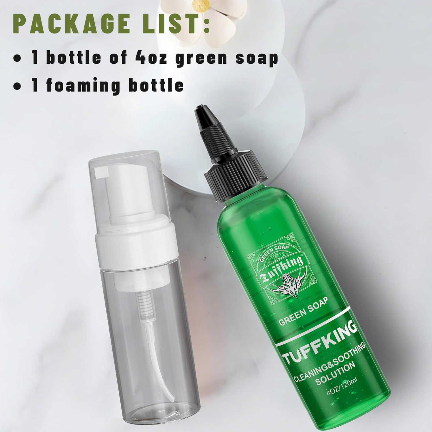 Tuffking Green Tattoo Soap 4OZ with Foaming Bottle 120Ml,Tattoos Green Soap,Tattoo Supplies for during Tattooing Clean Skin Equipment image number 5