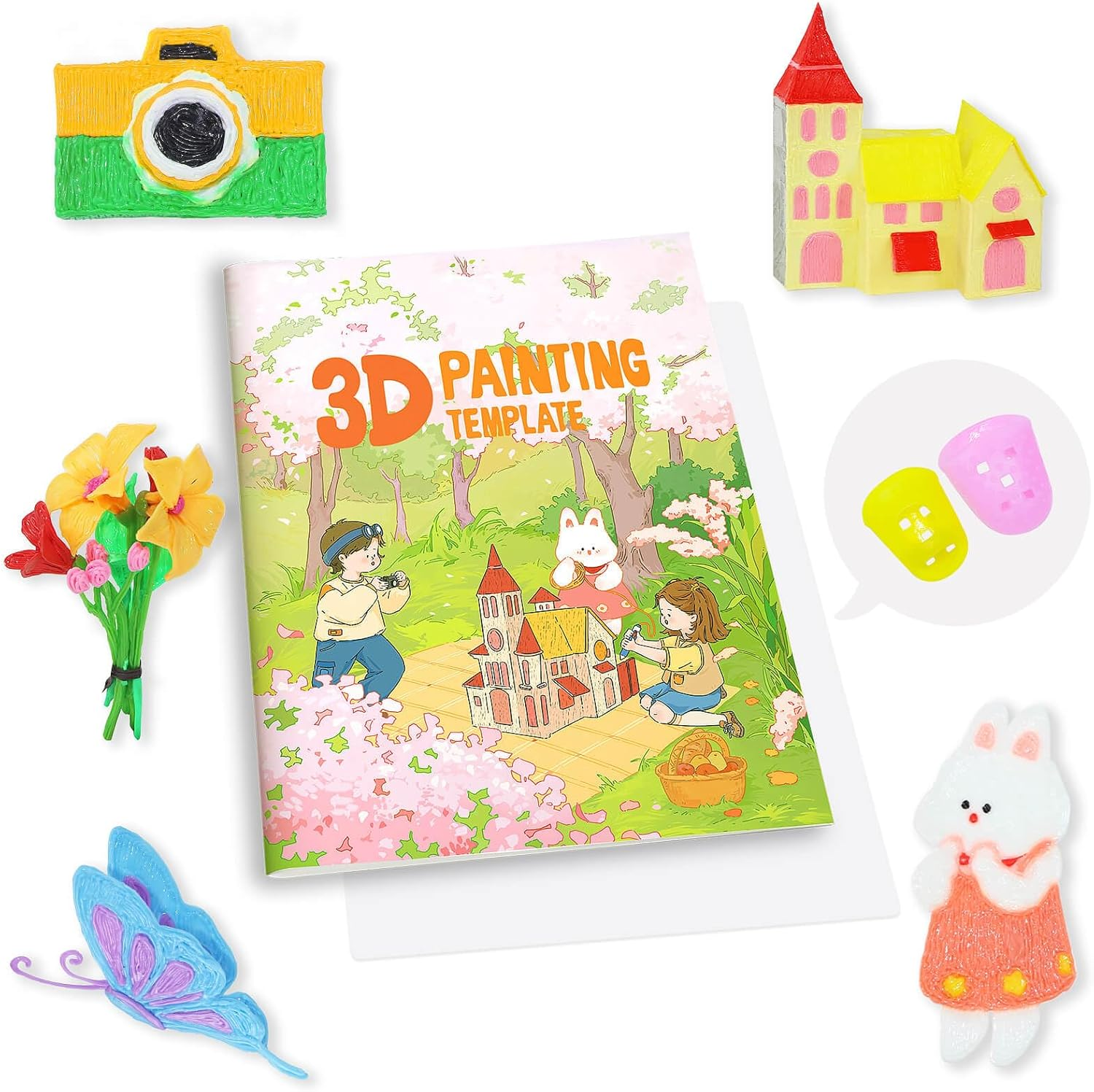 3D Pen Printing Drawing Book, Reusable Colorful Thick Paper Template with a Temperature Resistant Transparent Board, 40 Original Patterns Painting Graffiti Copy Book for Kids DIY Gift image number 4