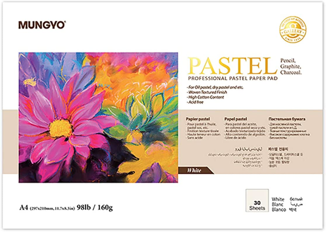 MUNGYO Professional Pastel Paper Pad A4 Size for Oil Pastel, Dry Pastel 30 Sheets (Dark Assorted)