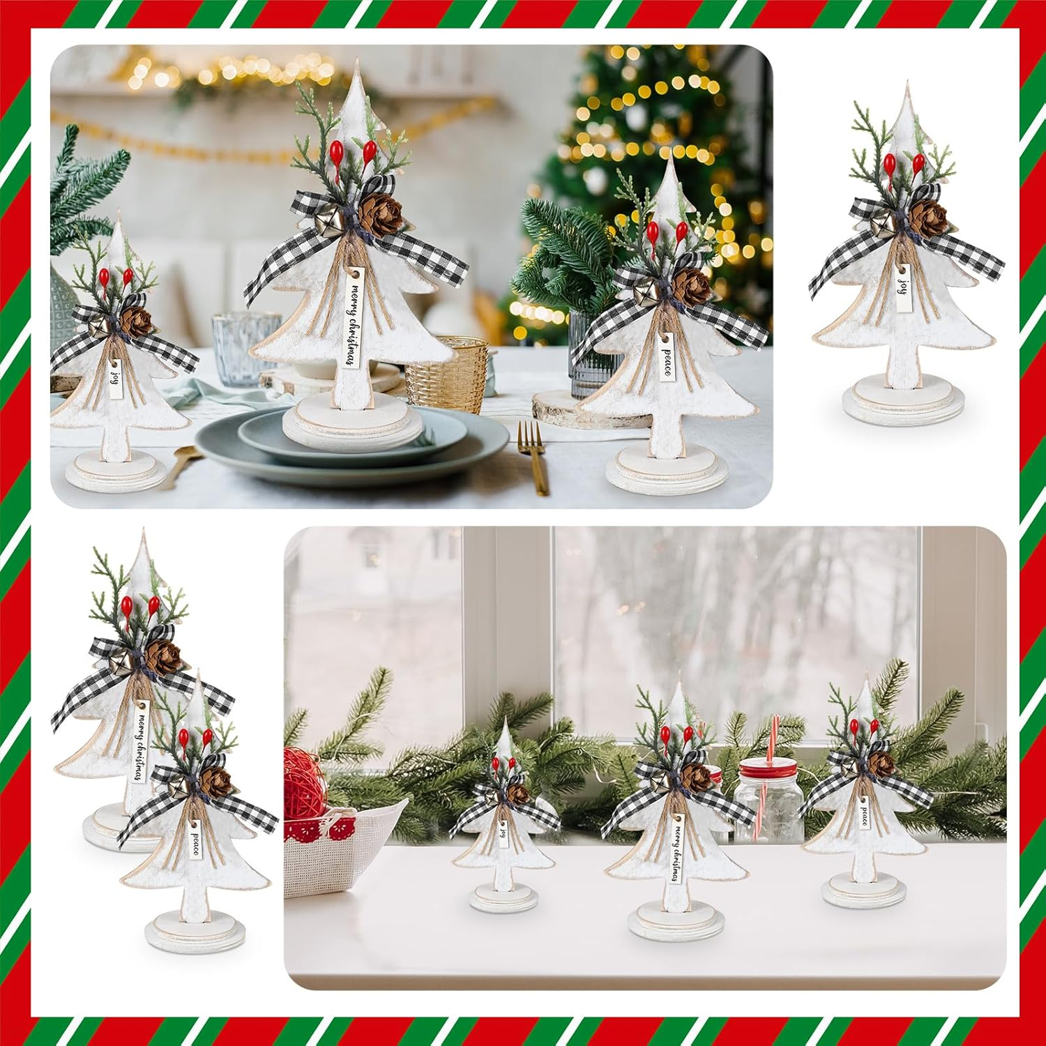 Soaoo 3 Pcs Christmas Trees Wooden Table Decorations Rustic Farmhouse Small Christmas Tree Tabletop Centerpieces Retro Wooden Centerpiece for Xmas Holiday Decor Home - Star image number 5