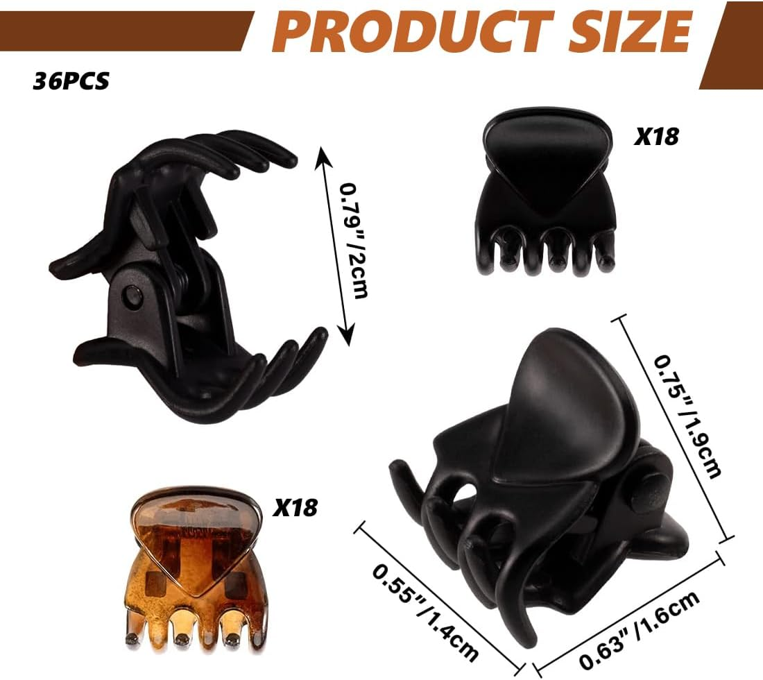 Pack of 36 Mini Hair Clips, Mini Plastic Hair Claw Clips, Non-Slip Handle, Small Jaw Clips for Girls and Women, Black, Tortoiseshell image number 3
