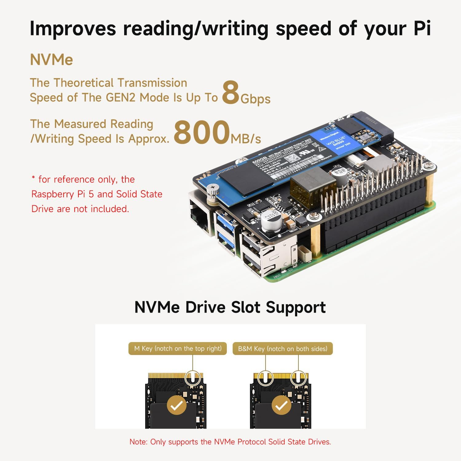 Waveshare Pcie to M.2 Adapter with Poe NVME Function (B), Compatible with Raspberry Pi 5, Supports 2230/2242 / 2260/2280 POE Nvme Protocol M.2 Solid State Drive, High-Speed Reading/Writing image number 3