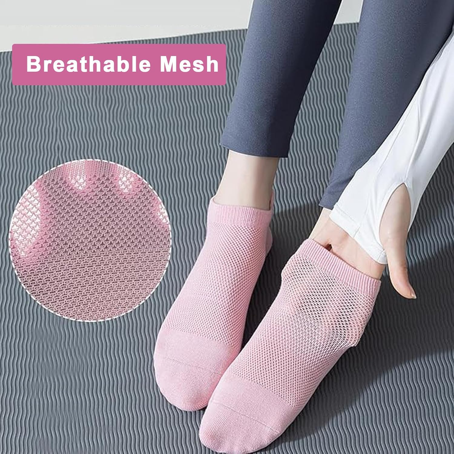 YQQZQ Pilates Socks with Grips for Women,Non-Slip Yoga Athletic Socks for Yoga Barre, Ballet, Barefoot Workout, Zumba,4 Pairs Mix Color image number 5