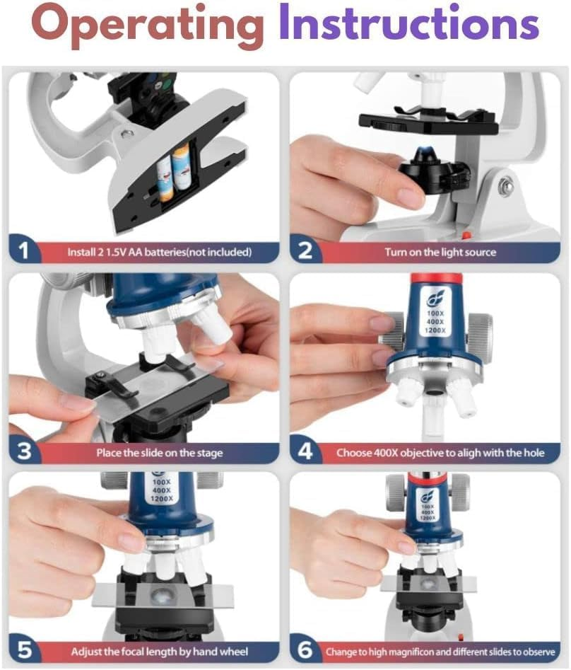Microscope for Kids, 100X-1200X Microscope, Kids Science Toys with Microscopes Slide Kit, Phone Adapter, Gifts for Kid Boys Girls image number 1