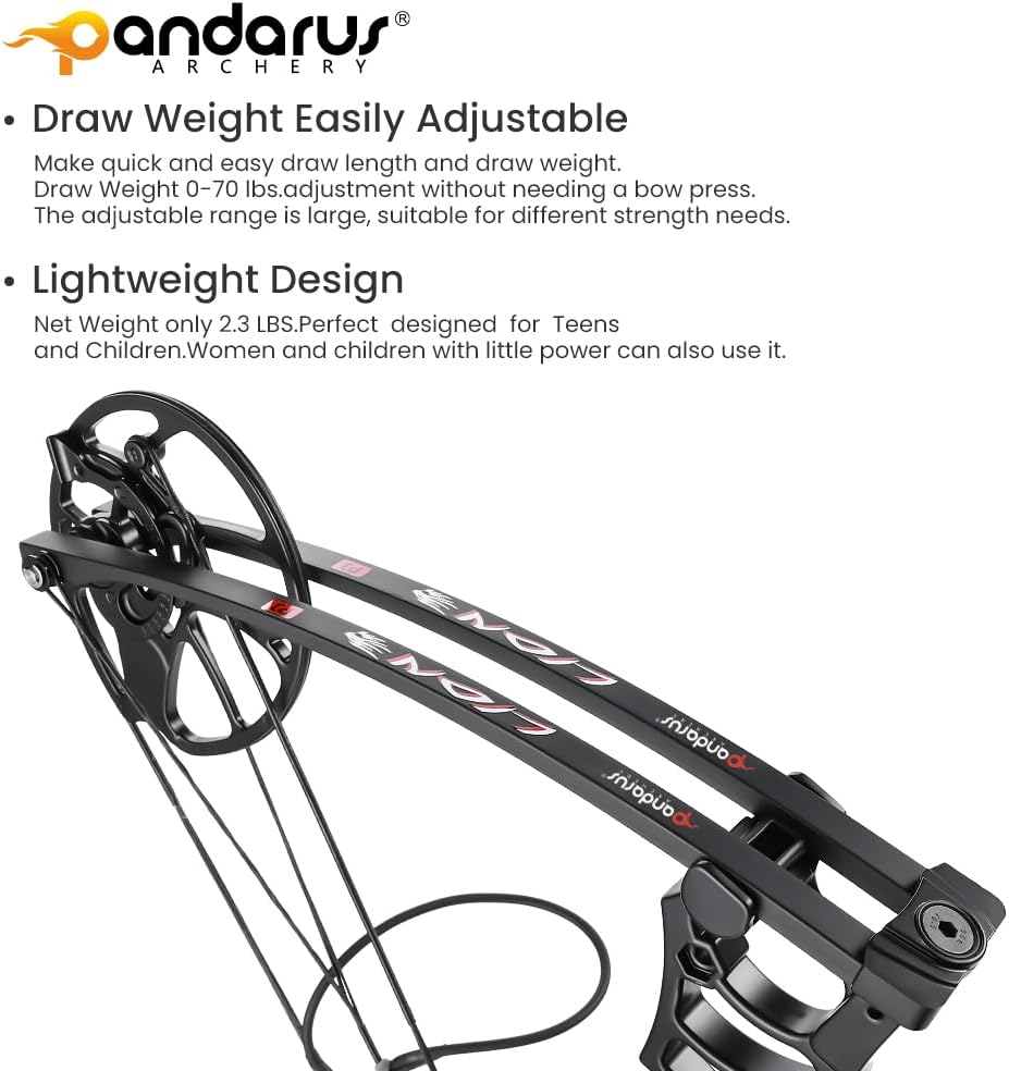 PANDARUS Archery Ready to Hunt Compound Bow Package for Adults and Teens,25"-31" Draw Length,0-70 Lbs Draw Weight Adjustable,Up to 320 Fps,Made in Usa,Lightweight Design New Bow