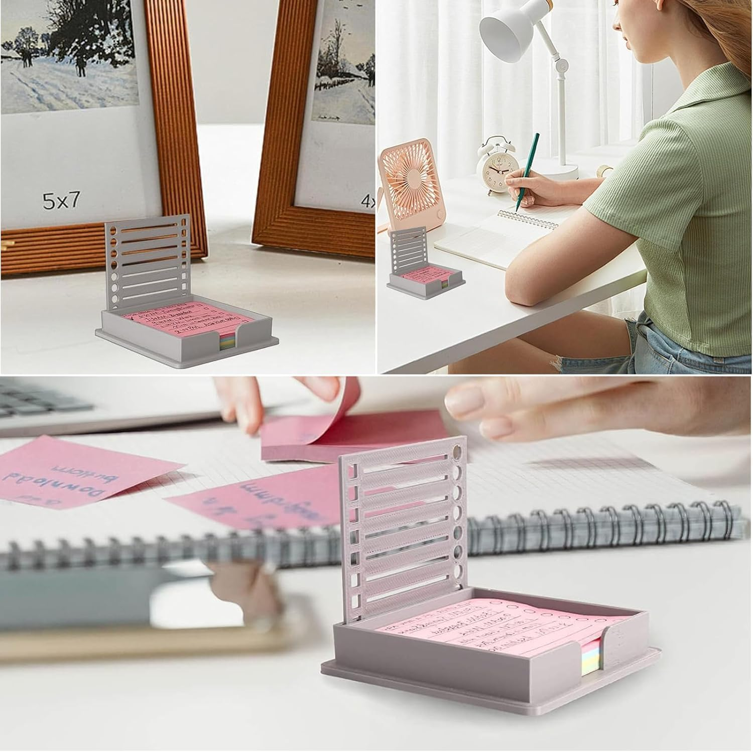 4Pcs Sticky Note Holder with Stencil, Sticky Notes Stencil and Holder, 3X3 Sticky Note Dispenser with Template Lines for Organizing and Drawing image number 3