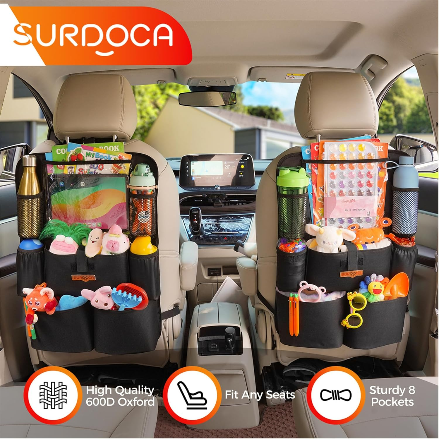 SURDOCA Car Organizer, 4Th Generation Enhanced Car Seat Organizer with 11'' Pvc-Free Tablet Holder, 8 Pockets, Road Trip Essentials for Kids,Car Seat Back Storage Organizer, Gray, 1Pc image number 1