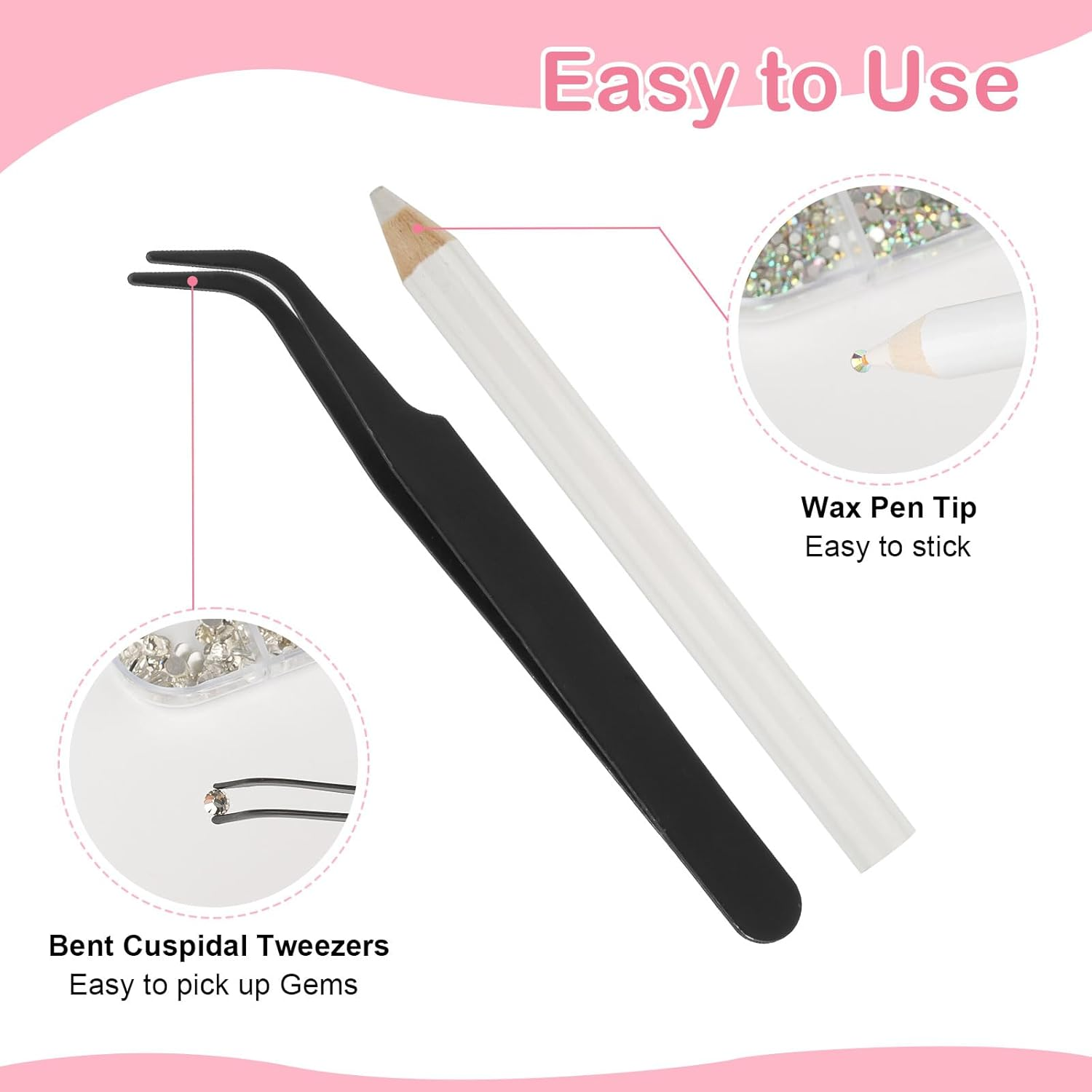 5820 Pieces Rhinestones Nails, Glitter Stones Nails and Semicircular Beads, AB Crystal Rhinestones, Flatback Nail Stones with Tweezers and Pen for Nail/Diy (Multiple Sizes and Colours) image number 2