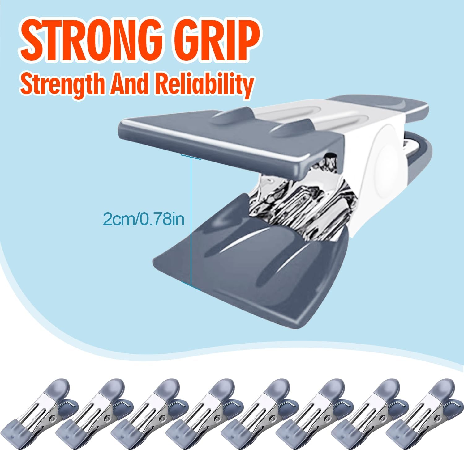 H HOME-MART 48 Pack Heavy Duty Clothes Pins - 2.17" Stainless Steel Metal Clips with Rubber Grips, Multi-Use Chip/Bag Clips for Laundry, Photo Drying, Food Storage, Clothesline & Kitchen (48 Count) image number 5