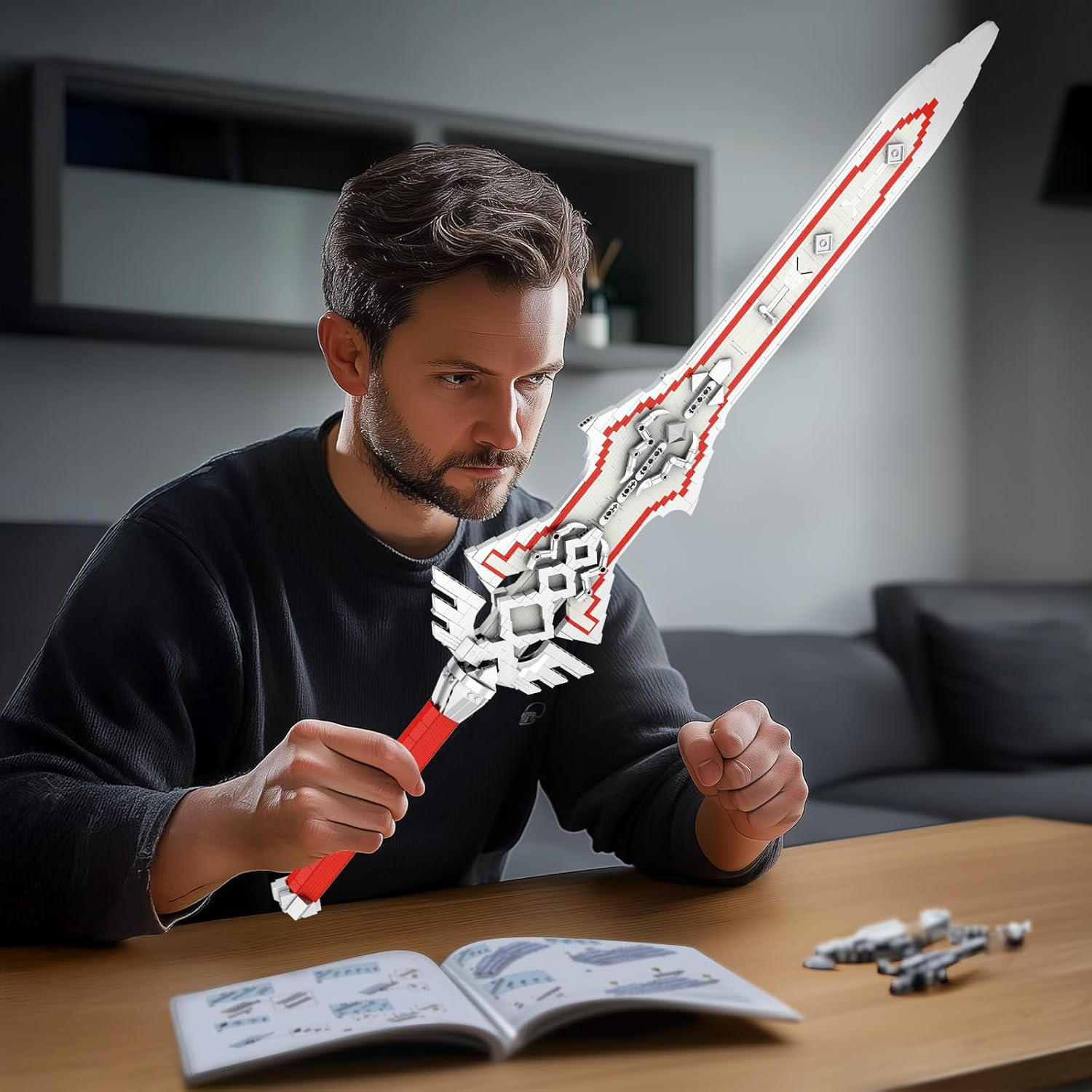 Reobrix Sword Building Kits for Adults, Cool Royal Claymore 99015 Collectible Construction and Display Model, Cosplay Toy Sword Anime Style Sword Home Office Decoration (981 Pieces) - Silver image number 4