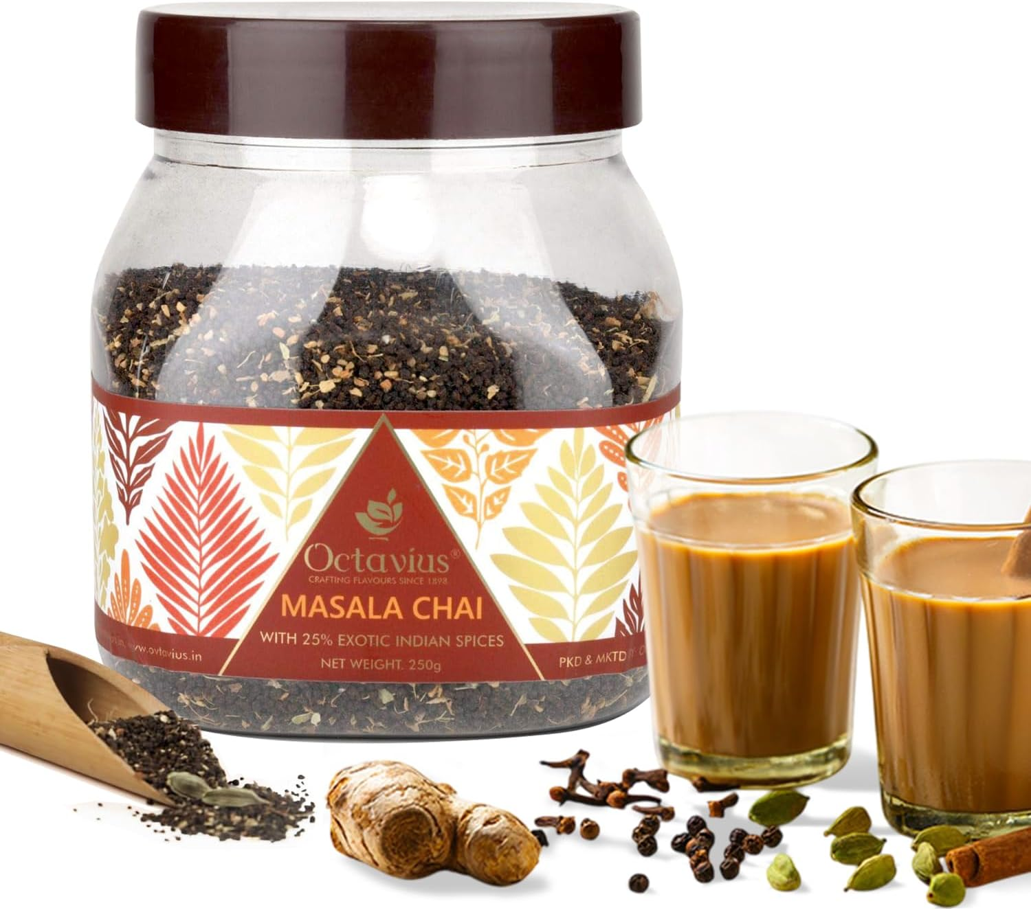 Octavius Masala Chai - 250 Gm Jar | 125 Cups | 100% Natural Spices | Masala Tea | Black Tea | Rich Taste & Aroma | Premium and Refreshing Spiced Tea image number 1