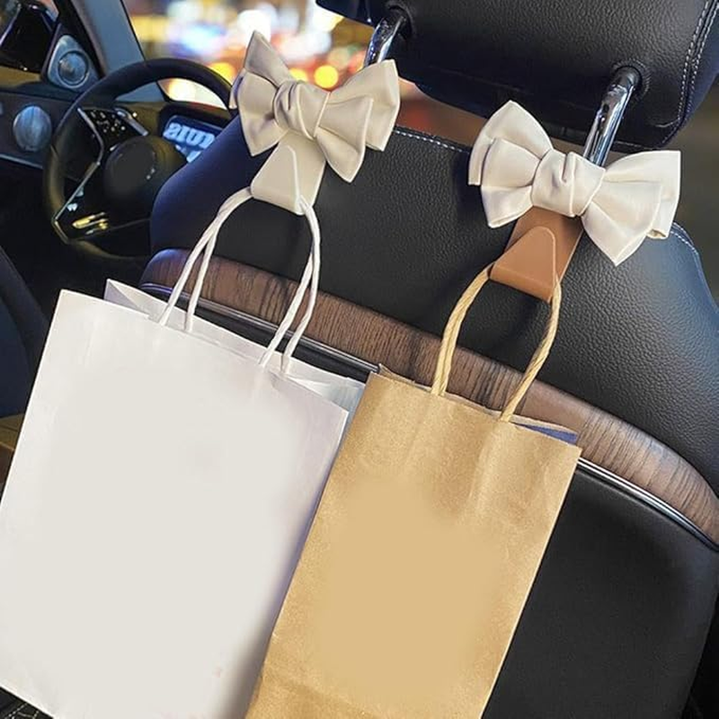 Cute Bow Knot Auto Car Seat Headrest Hook, Seatback Hanger Storage Organizer Holder for Car Hooks for Purses and Bags 2Pcs image number 3