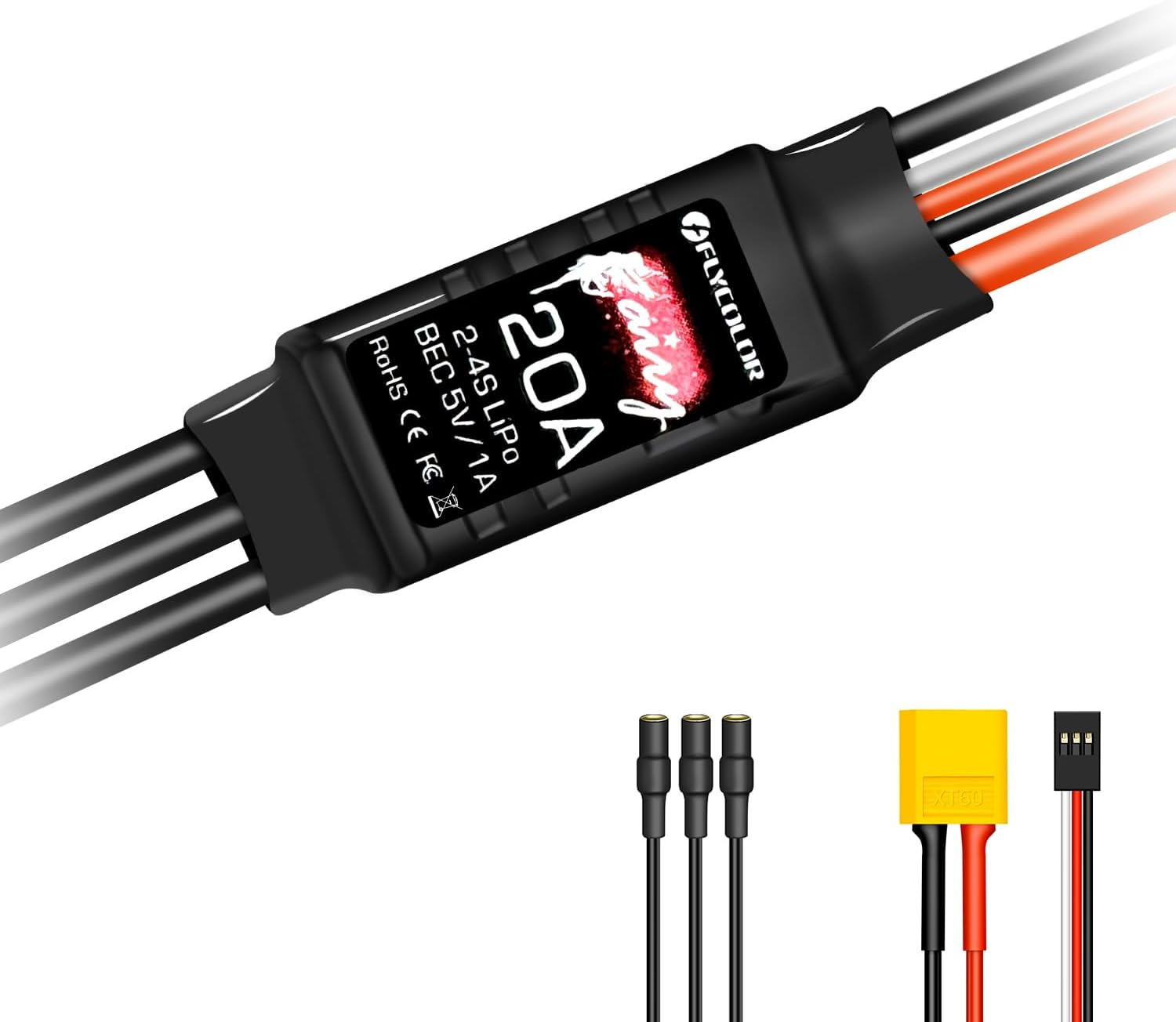 HAWK'S WORK Brushless ESC, Super Light & Small Size 20A Electric Speed Controller with 5V1A BEC for Multi-Rotor Drone RC Airplane (1 Pack) image number 2