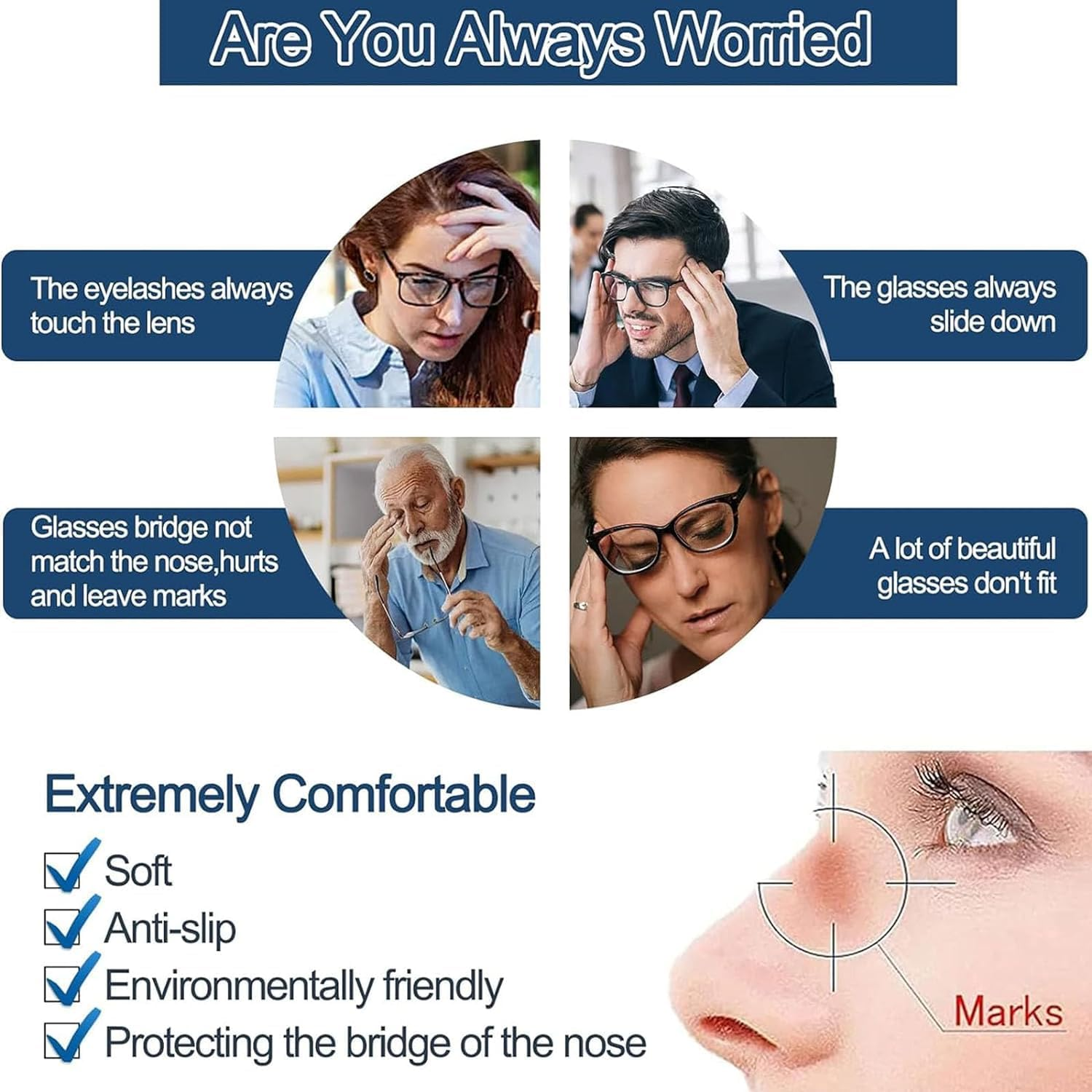 Glasses Nose Pads, Mijradge 12 Styles 60 Pairs Soft Silicone anti Slip Glasses Nose Pads, Glasses Repair Kit for Replace Nose Pads and Repair Glasses image number 1