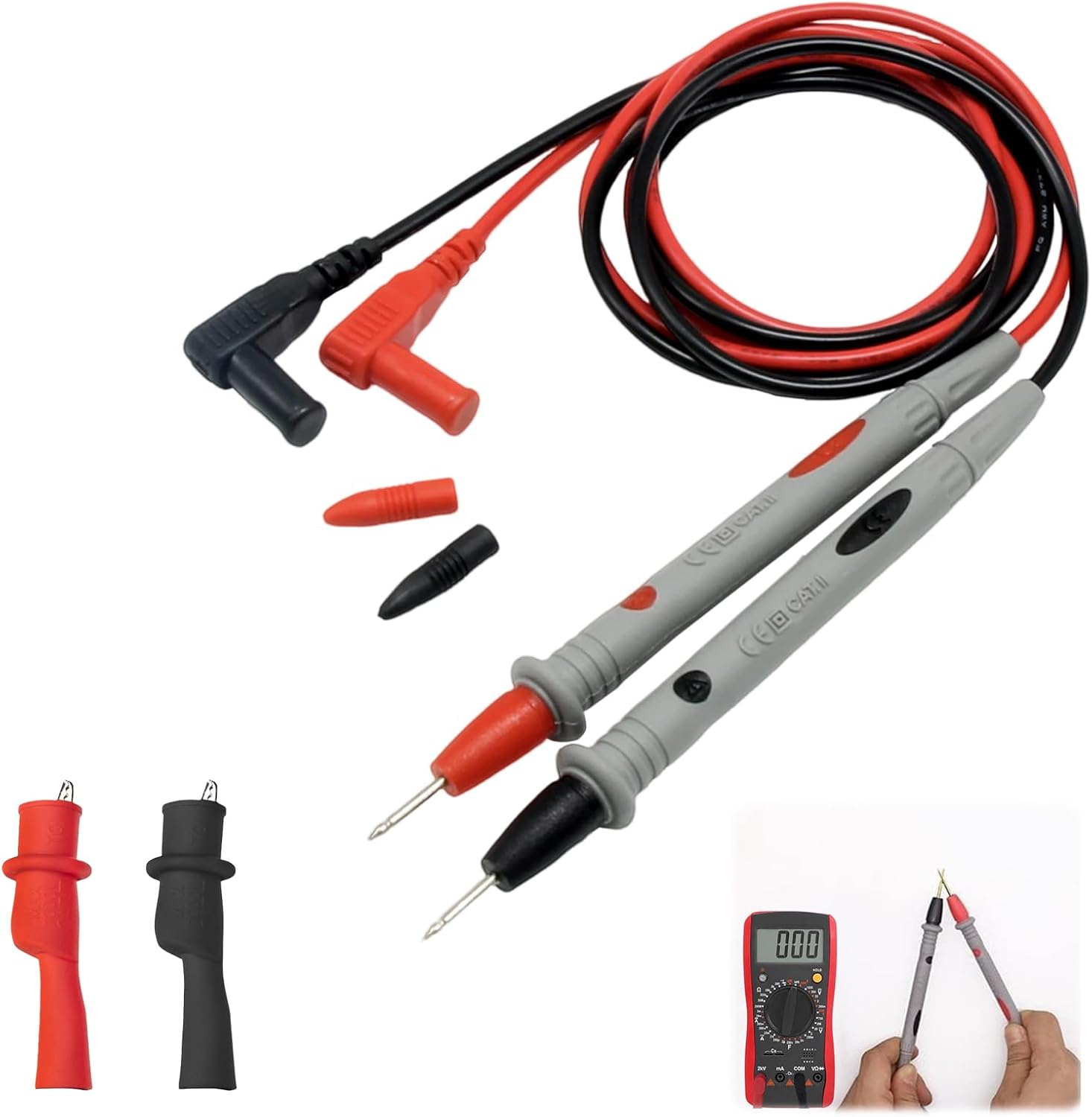 Multimeter Leads, Lead Test Kit, 2Pcs Alligator Clips, Soft Silicone Electrician Test Leads Kit CAT III 1000V, Multimeter Leads 20A with 1000V 10A Crocodile Clips and 2Pcs Needle Probe