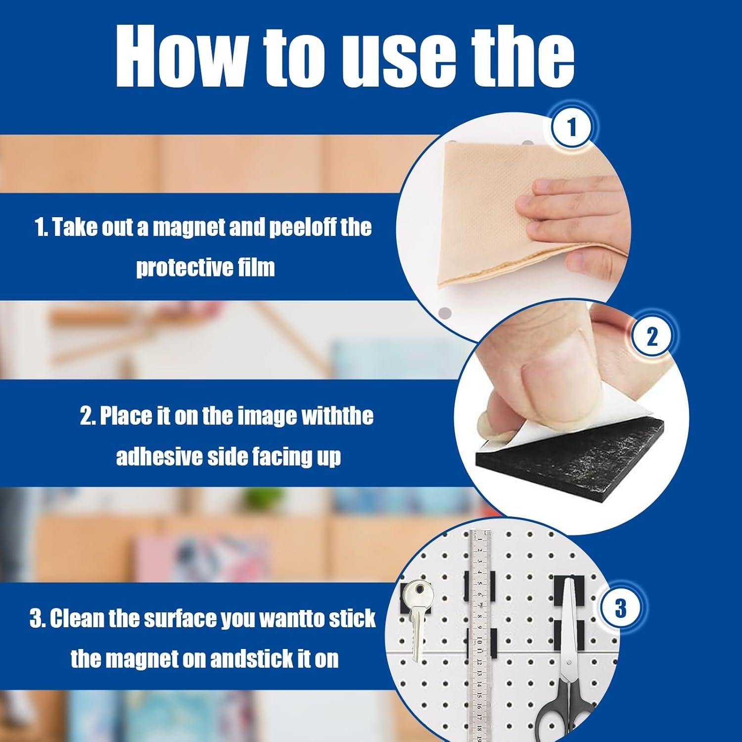 Adhesive Magnets, 90 Pcs Square Magnets, Magnets with Adhesive Backing for Crafts, Light Objects, Fridge Organisation, Die Storage