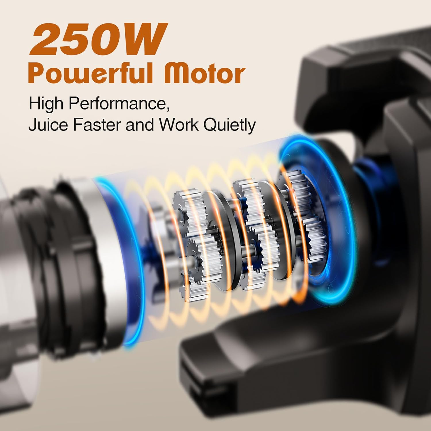 Fretta Cold Press Juicer, Slow Masticating Juicer, Citrus Juicer with 140Mm Large Feed Chute, Fit Whole Vegetables & Fruits, Reverse Function, Easy to Assemble, Stainless Steel, 250W BPA Free image number 4