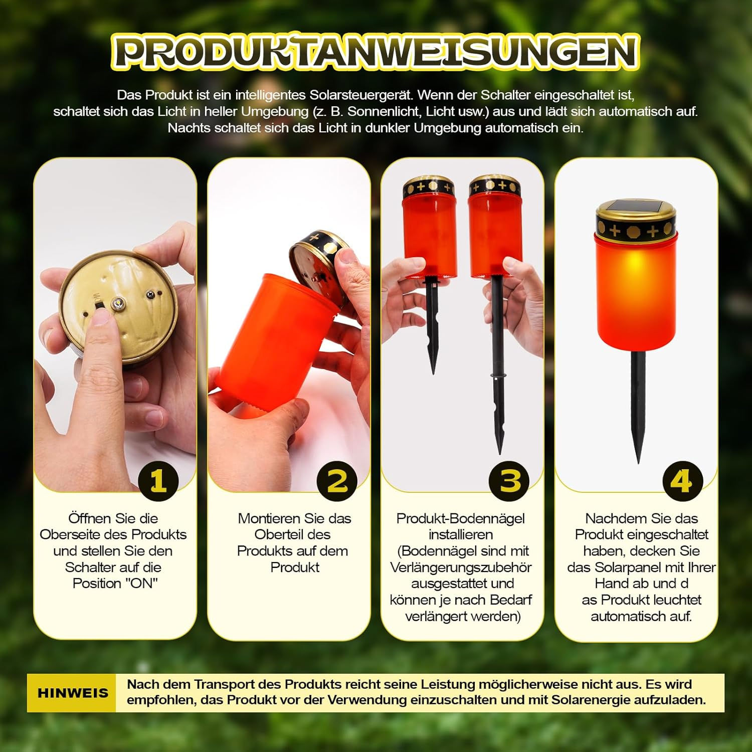 JUNUNDJING 2 Solar LED Grave Lights Funeral Candles with 4 Stickers (2 Types of Motif), Grave Light Solar LED Cemetery Candles IP55 Weatherproof with 2 Ground Spikes 2 Extensions and Twilight Sensor image number 4