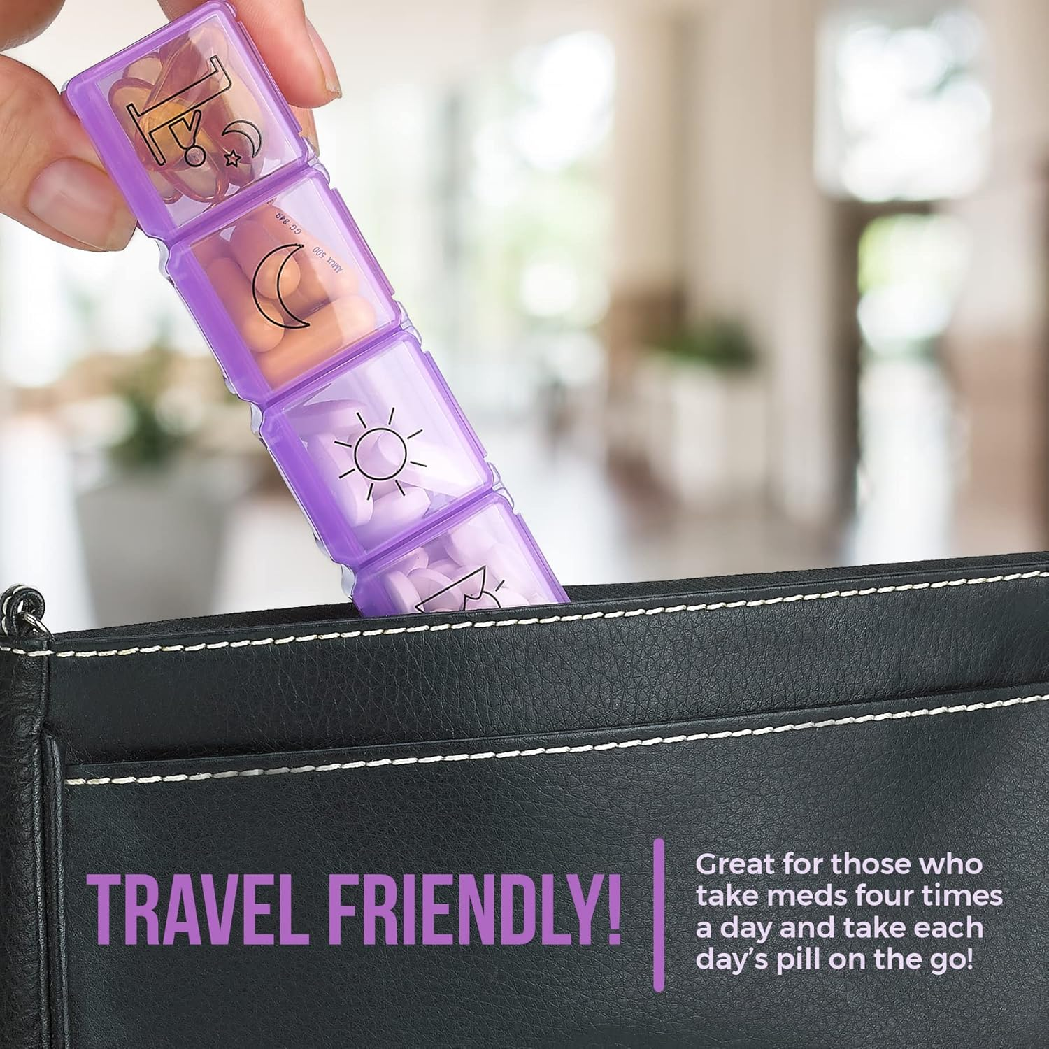 Weekly Pill Organizer - Portable 4 Times-A-Day - Water Moisture-Proof AM/PM Pill Case, Colorful 7 Day Medicine Holder Pill Box with Labels for Prescriptions, Medications, Vitamins, and Supplements image number 3