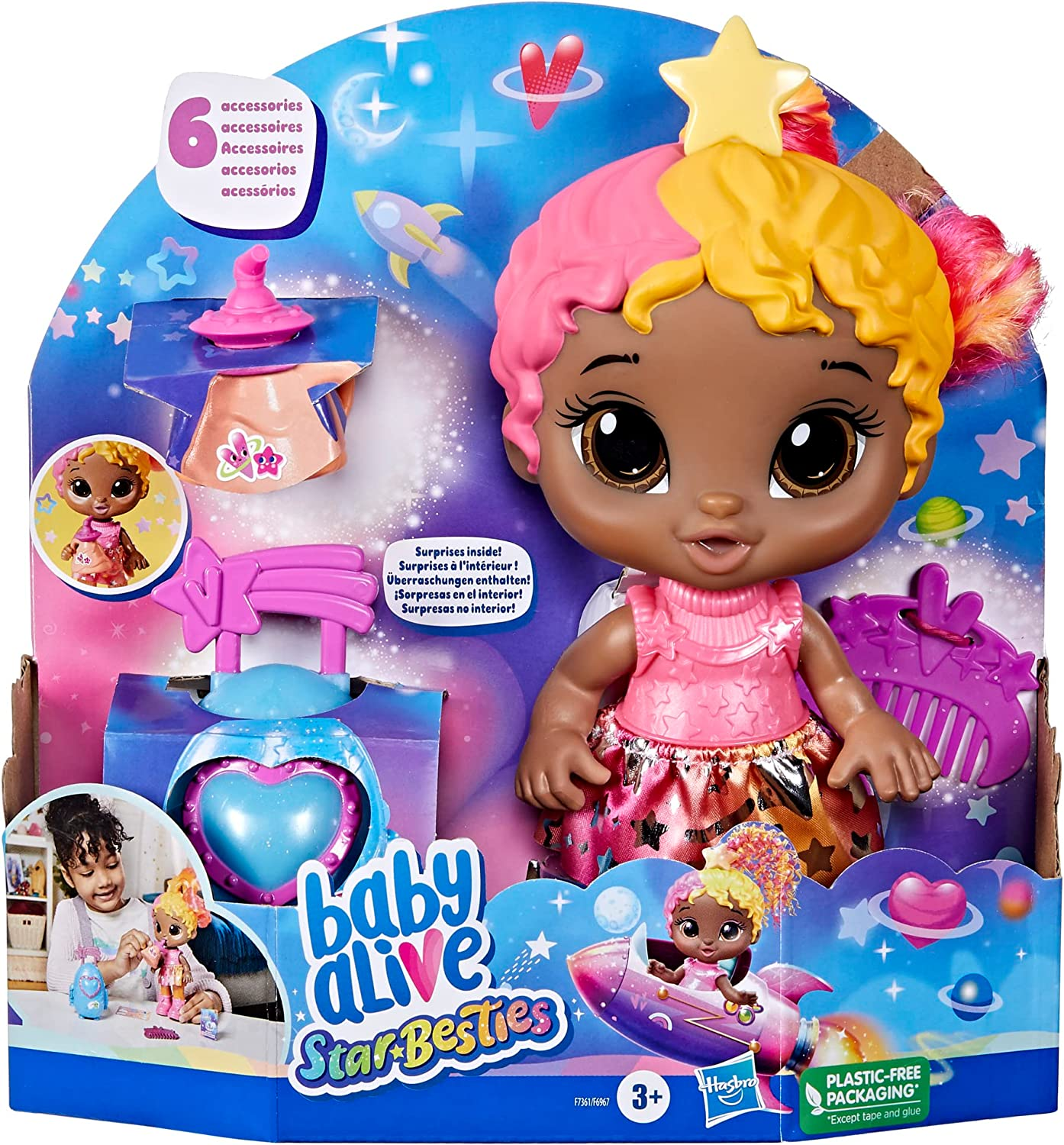 Baby Alive Star Besties Doll, Bright Bella, 8-Inch Space-Themed Doll for 3 Year Old Girls and Boys and Up, Accessories image number 3