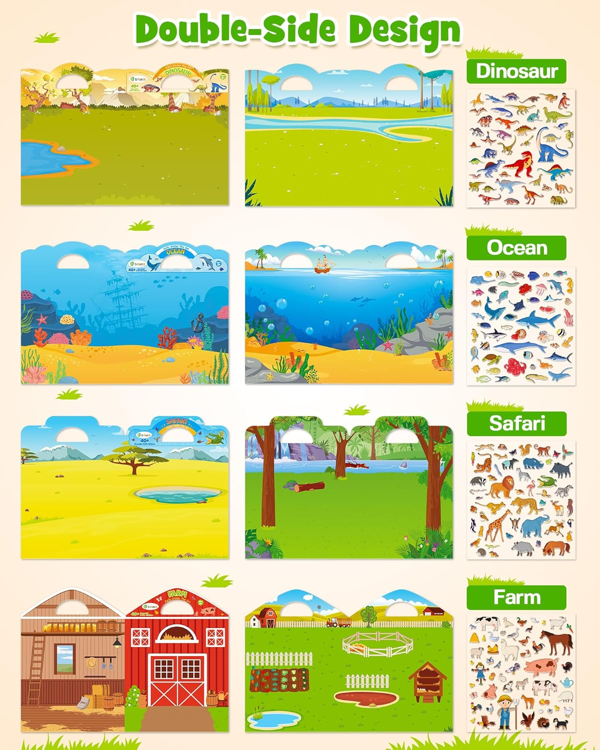 D-Fantix 3D Puffy Stickers for Kids Ages 4-8, Reusable Sticker Books for Toddlers 2-4 Years, Farm Dinosaur Ocean Safari, Car Road Trip Activities, Airplane Travel Toys, Birthday Gifts for Boys Girls image number 5
