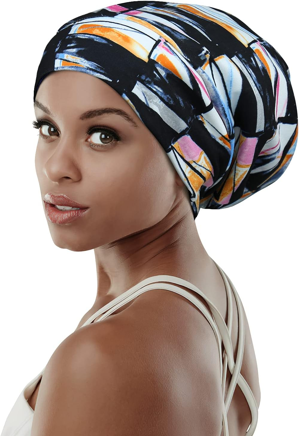 Focuscare Adjustable Satin Lined Sleep Cap for Dreadlocks Curly Hair Large Head-Stay on Overnight