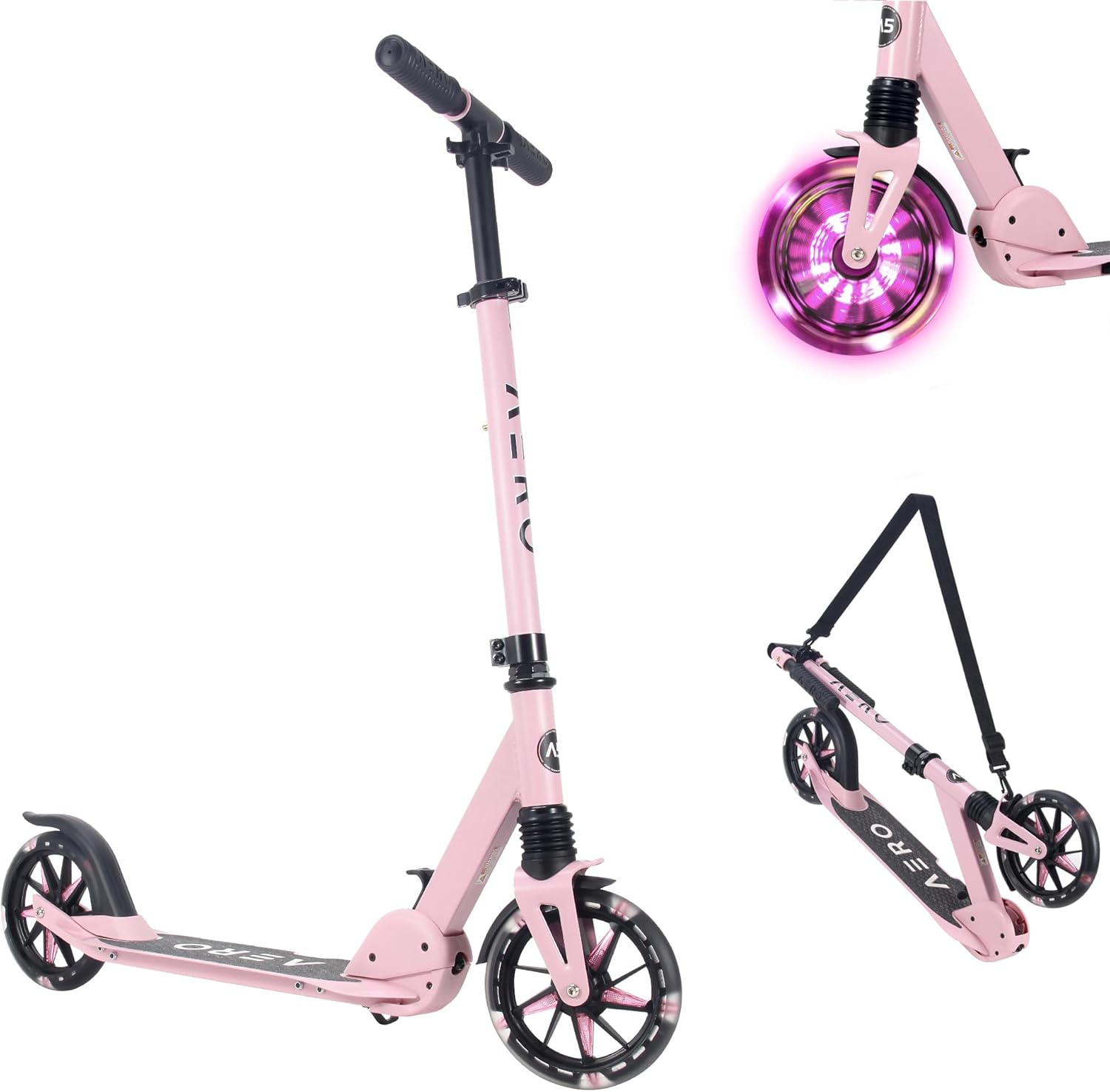 Aero Big Wheels Kick Scooter for Kids 6+, Teens & Adults | Light up Wheels, Hand Brake, Rubber Deck Mat & Shock Absorption | Foldable & Height Adjustable image number 3
