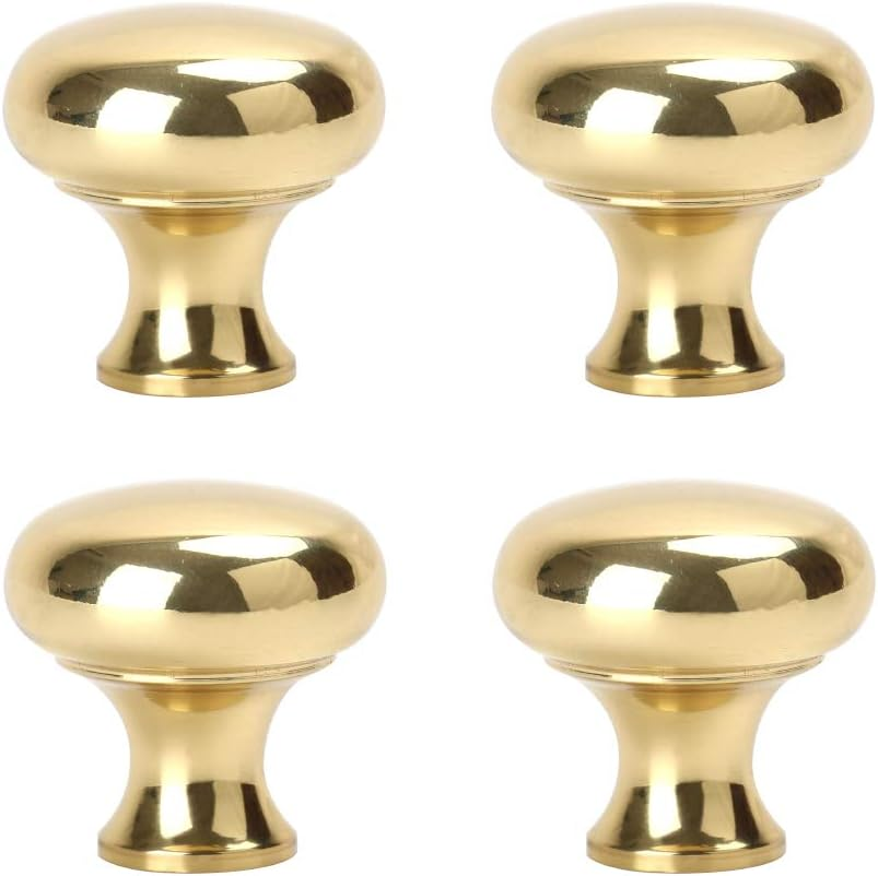 RZDEAL 4 PCS 1.0'' X 0.9'' Brass Mirror-Polished Pulls round Brass Pulls Antique Simple and Elegant Pulls Solid Hardware Knobs for Furniture Cabinet Closet Drawer Box Door Handles