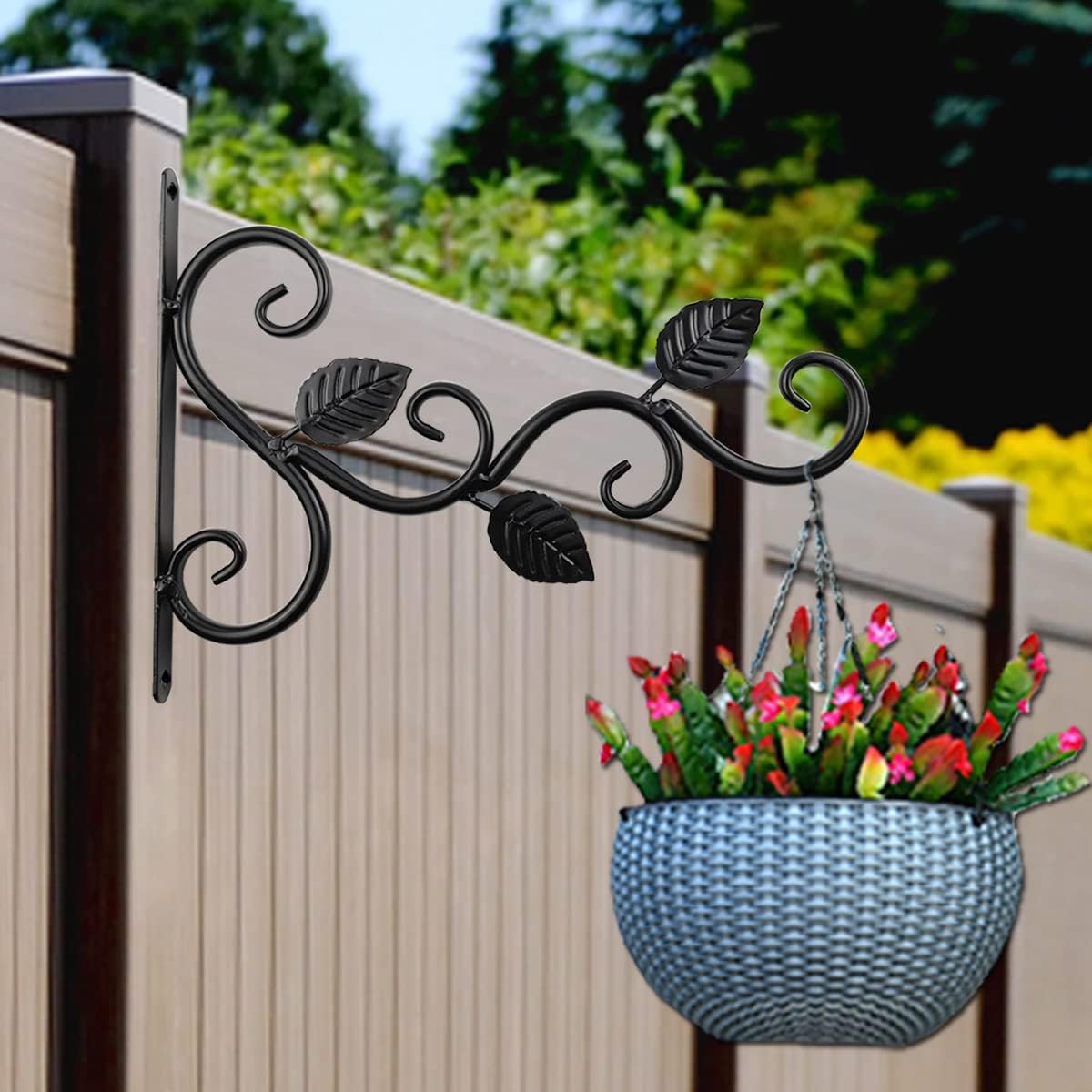 NSBELL Plants Hangers Outdoor Indoor Decor, Wall Hooks for Hanging Plant Bracket, Plant Hooks for Bird Feeder, Wind Chime, Lights, Lanterns (Black-2Pcs) image number 1