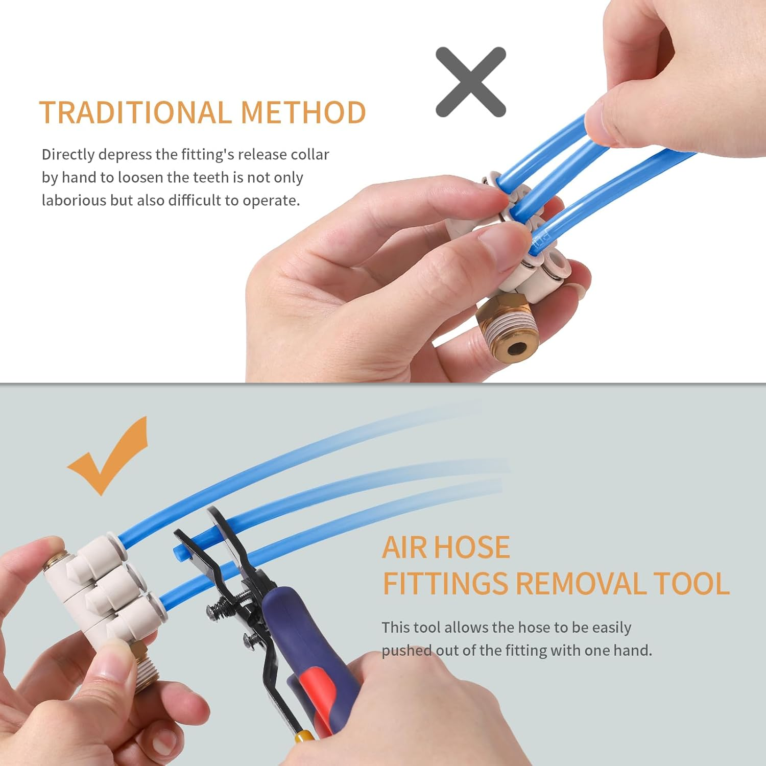 PLANEKO Air Line Pliers Push to Connect Fitting Disconnect Tool for 1/4" 5/16" Pneumatic Hose Quick Connect Fittings Removing Air Line Removal Tool Hose Release Pliers for 6Mm 8Mm Push Fit Connector image number 3