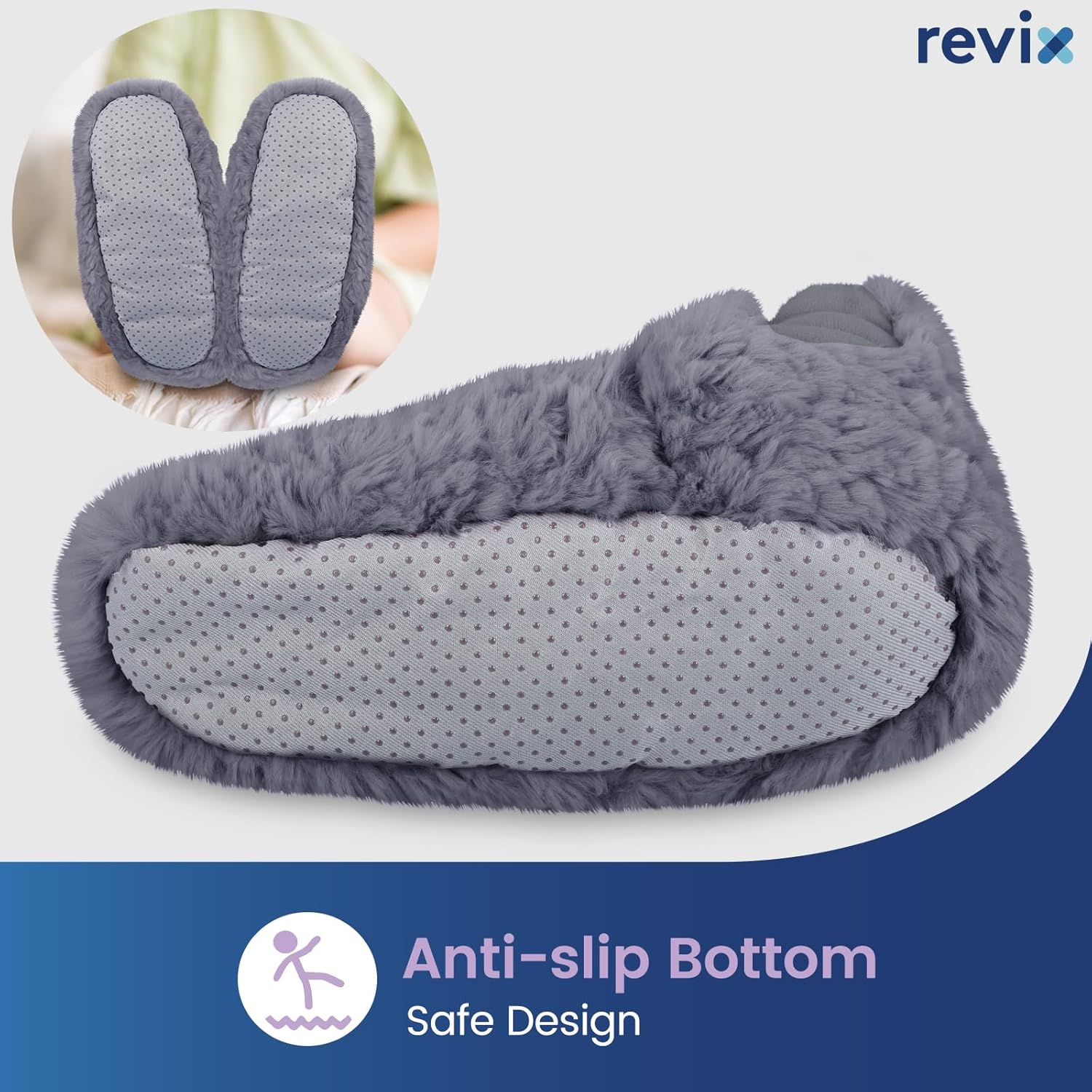 REVIX Microwavable Booties and Feet Warmers for Women & Men, Microwave Heated Foot Warmer with Flaxseed Moist Heat Therapy for Cold Feet, Gray, S/M image number 6