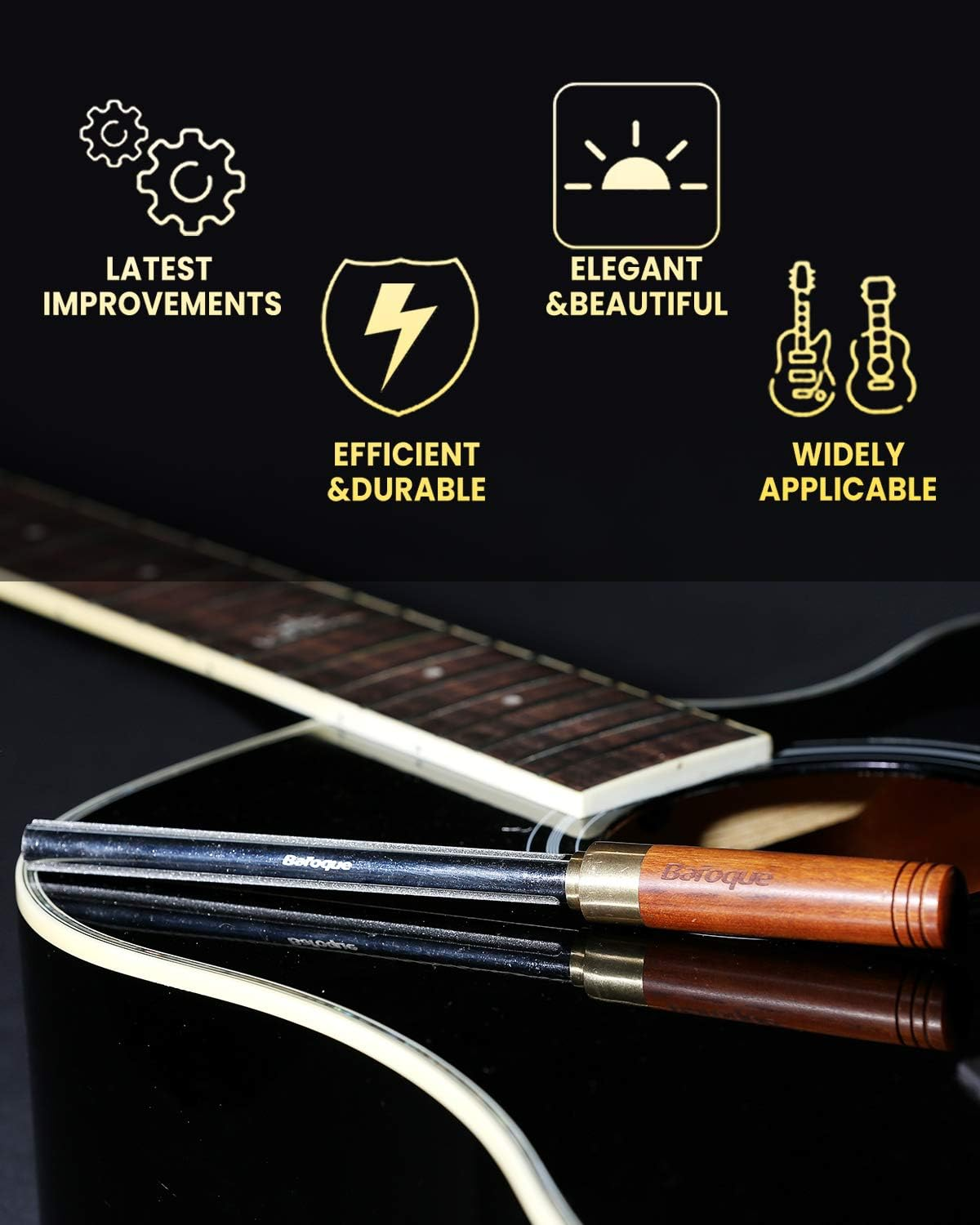 Baroque Fret Crowning Files Diamond, Guitar Fret Crown Dressing File, Fret Repairing Tools, Luthier Tools, Improved 3Rd Generation, with 3 Sizes for Guitars, Ukuleles, Bass, Banjo, Mandolin image number 2