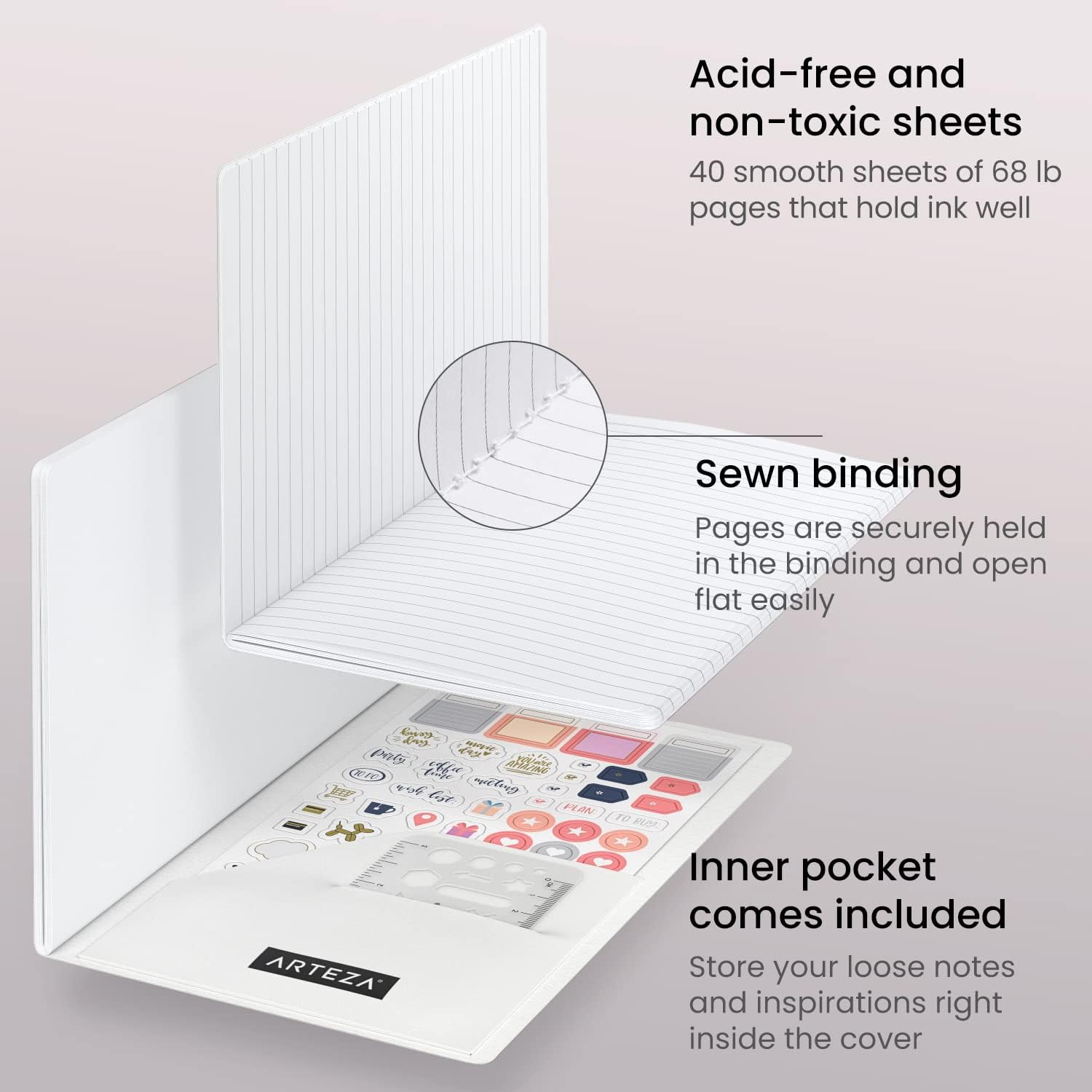 Arteza Pocket Notebooks, Set of 5, 5 X 8 Inches, 40 Sheets Each, Butterfly Designs, 2 Dotted, 2 Ruled, and 1 Blank Softcover Journal with Smooth Paper, Art Supplies for Writing and Sketching image number 5