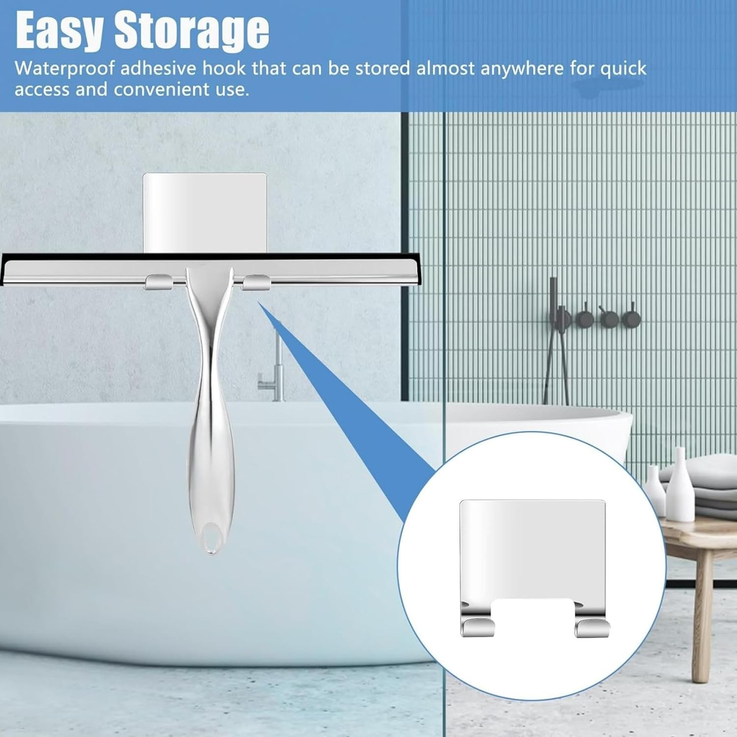 Stainless Steel Shower Squeegee - Streak-Free Glass Wiper for Bathroom Shower Doors, Windows & Mirrors | Durable Cleaner with Hook for Aussie Homes(25Cm Wide) image number 2