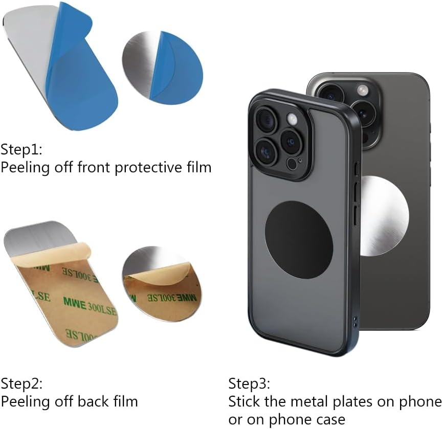 RUPEWA 10PCS Metal Plate for Smartphone, 5 Black 5 White Metal Plate with Strong Adhesive Sticker for Magnetic Car Phone Mount Holder