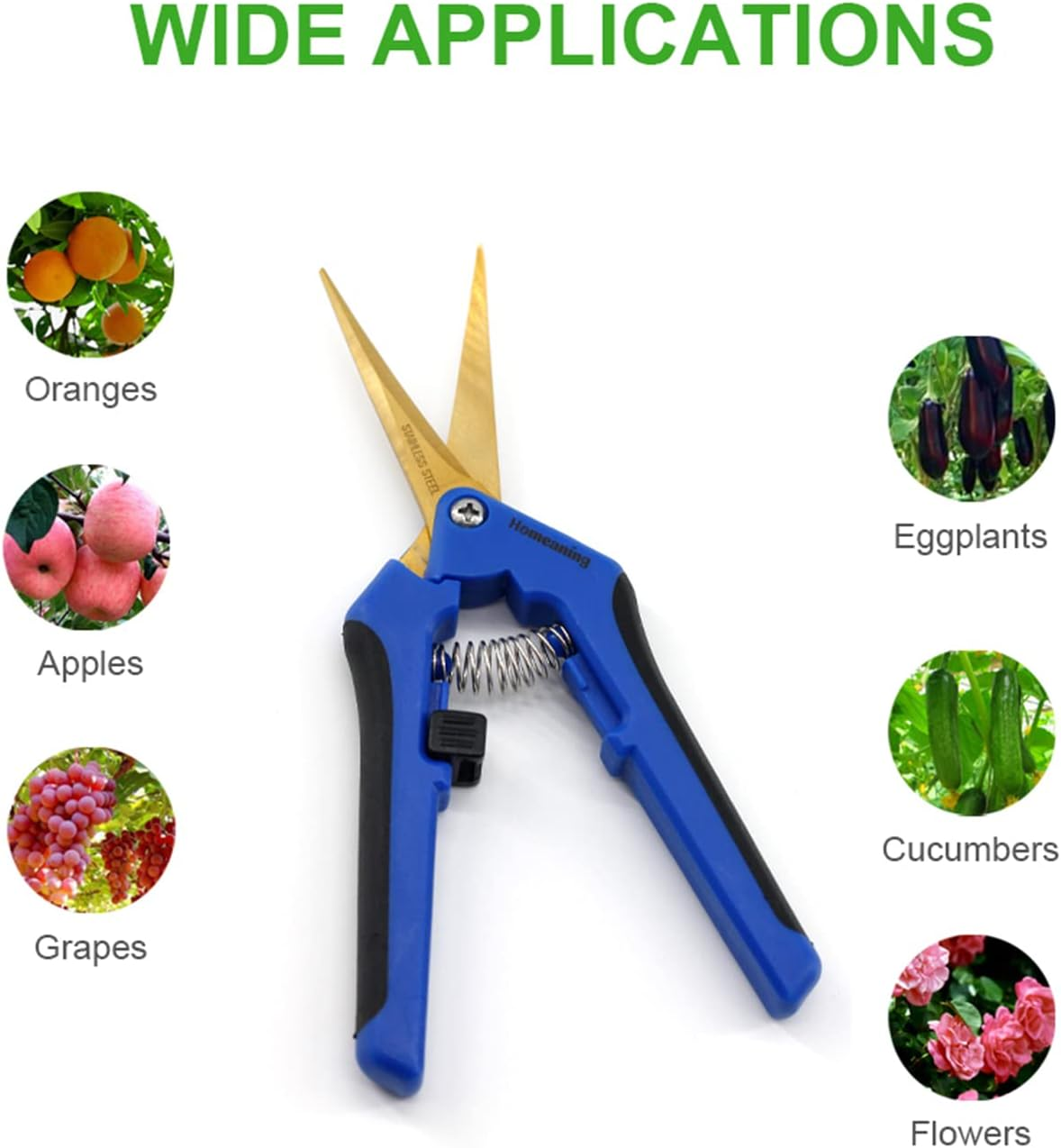 HOMEANING 1-Pack Garden Pruning Shears with Curved Blades Trimming Scissors, Gardening Hand Pruning Snips Titanium Coated Precision Bonsai Pruning Shears, Convenient and Efficient Flower Cutters(Blue) image number 5