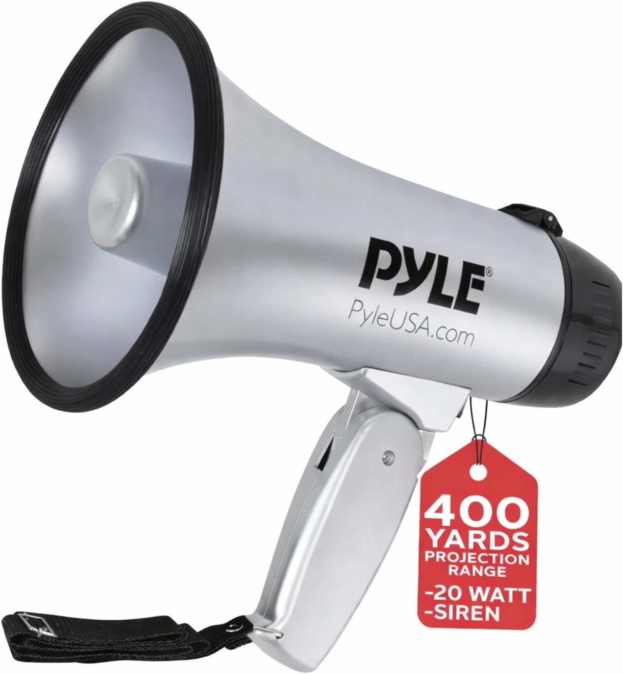 Pyle-Pro Portable Megaphone Speaker Siren Bullhorn - Compact and Battery Operated with 20 Watt Power, Microphone, 2 Modes, PA Sound and Foldable Handle for Cheerleading & Police Use-Pmp23Sl (Silver) image number 2