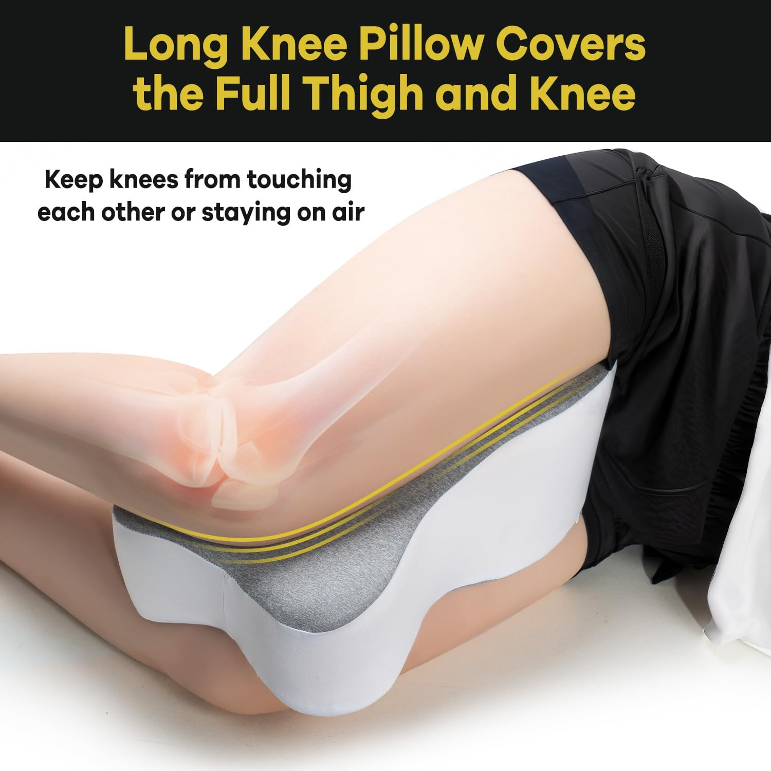 Long 14&rdquo; Knee Pillow for Side Sleeper Fully Support Thighs and Knees for Required Knee Separation- Leg Pillow for Side Sleeping between Legs Aligns Spine- Large, Gray image number 5