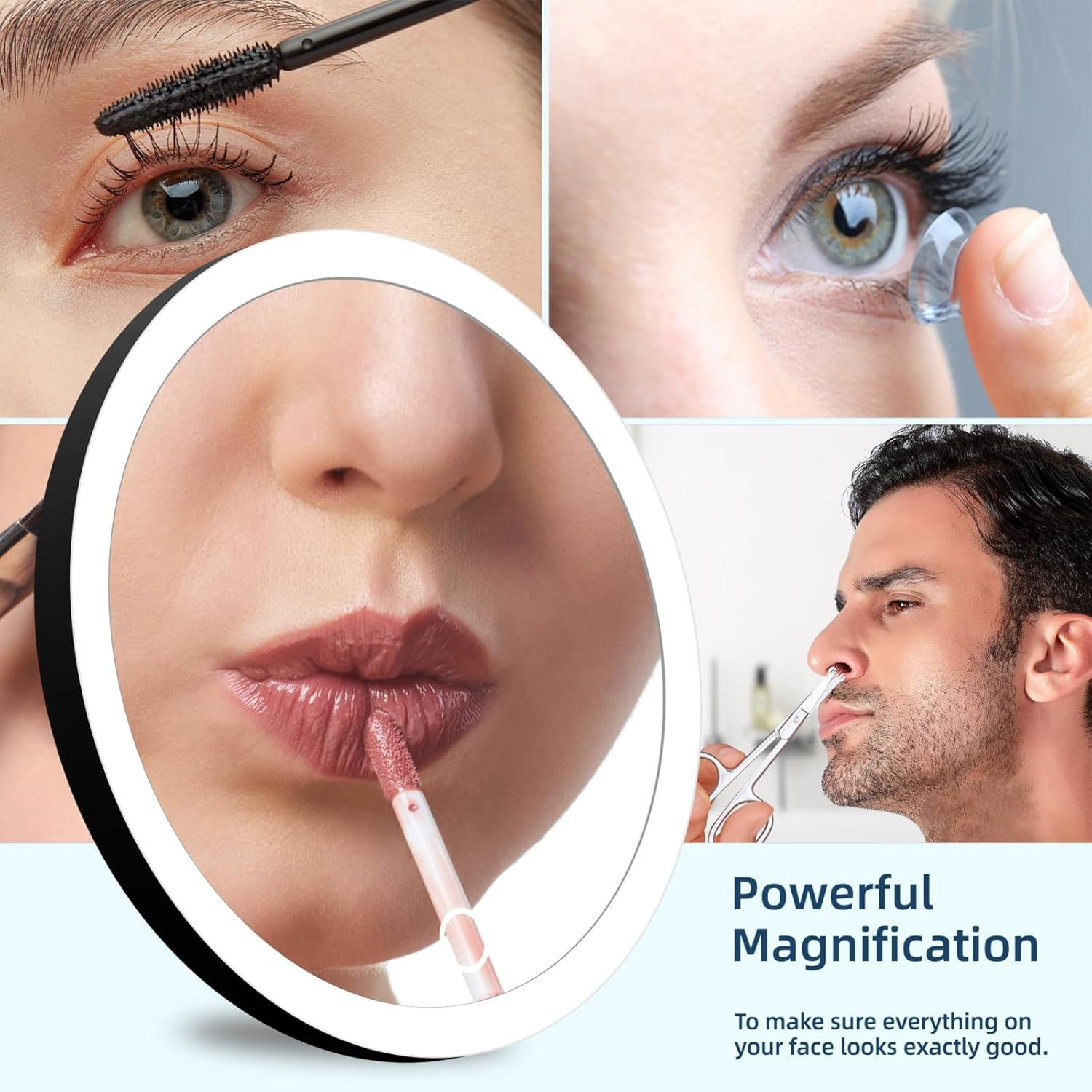 5X Makeup Magnifying Mirror with Lights, Portable 6Inch Magnifying Mirror with Suction Cups Wall Mount, 5X Lighted Travel Magnification with Tweezers and Scissors - Perfect for Makeup & Close-Up Tasks image number 4