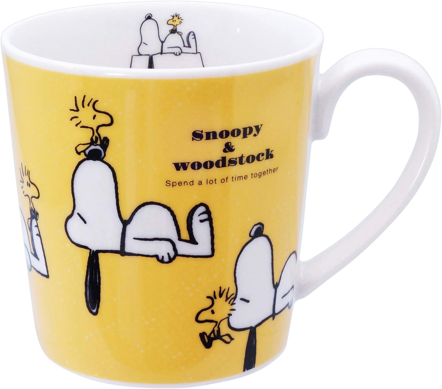 Kaneshotouki 604182 Peanuts Snoopy Mug, Large, Approx. 11.8 Fl Oz (350 Ml), Snoopy & Woodstock, Yellow, Made in Japan image number 1