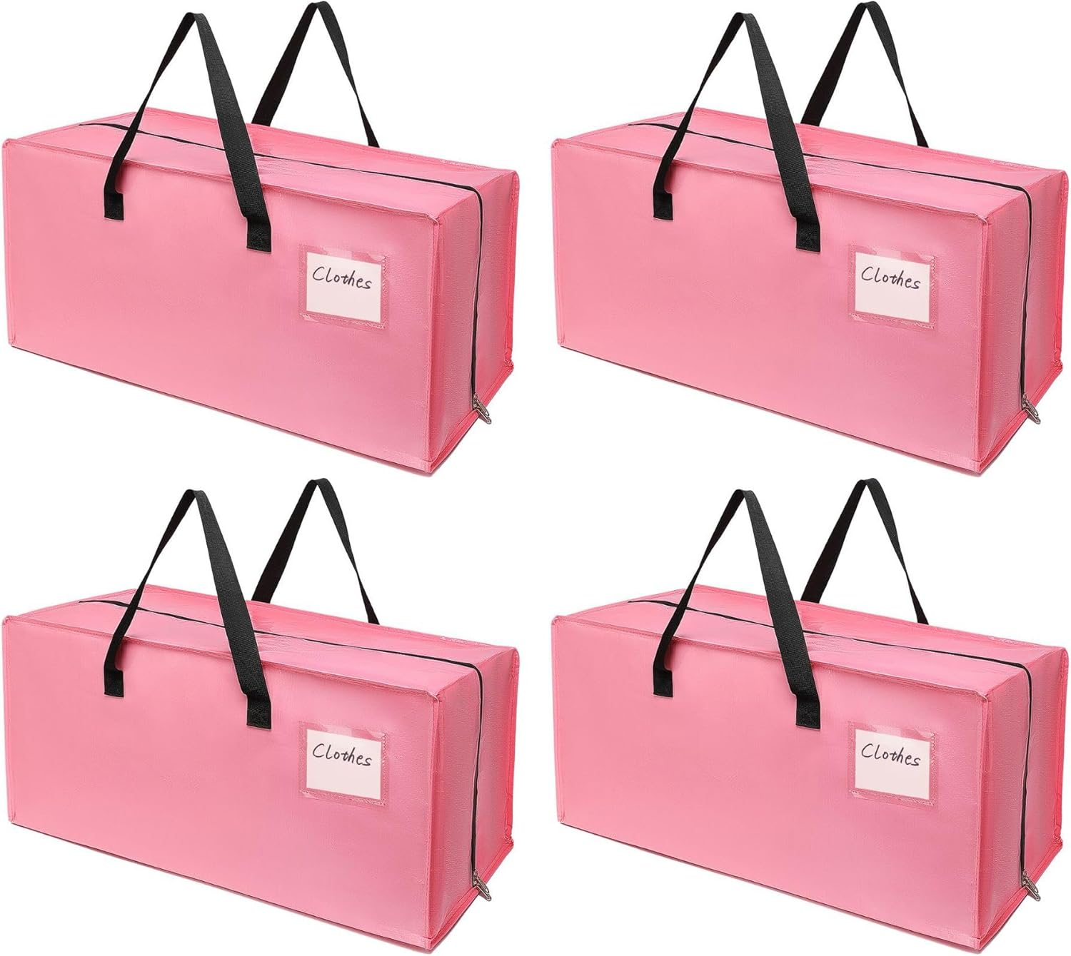 4-Pack Extra Large Moving Bags with Zipper and Handles,Large Duty Storage Bags for Clothes,Waterproof Space Saving Moving Storage Organizer in Pink for College Dorm Essentials