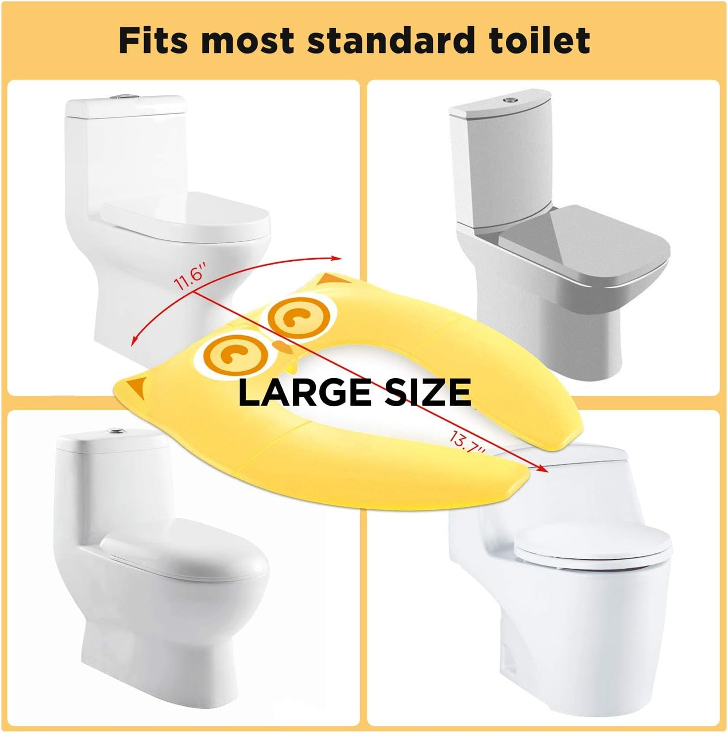 Gimars Upgrade Folding 6 Large Non Slip Silicone Pads Travel Portable Reusable Toilet Potty Training Seat Covers Liners with Carry Bag for Babies, Toddlers and Kids, Yellow image number 2